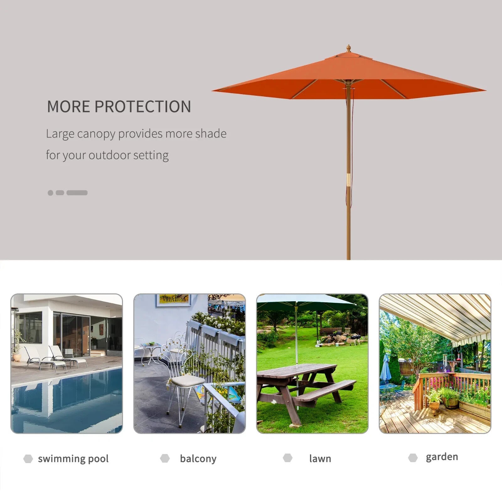 2.5m Wooden Garden Parasol Sun Shade - Outdoor Umbrella Canopy for Patio - Home and Garden Furniture Shop - rustic - furniture