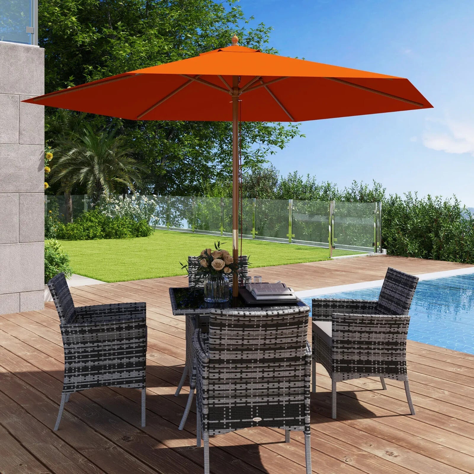 2.5m Wooden Garden Parasol Sun Shade - Outdoor Umbrella Canopy for Patio - Home and Garden Furniture Shop - rustic - furniture