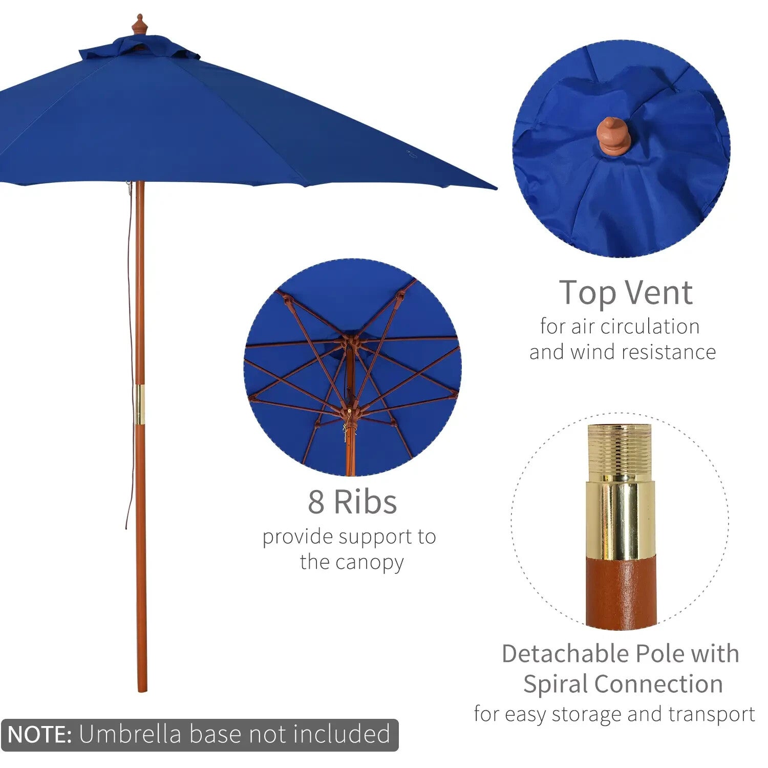 2.5m Wooden Garden Parasol Sun Shade Patio Umbrella Canopy with Ventilation - Home and Garden Furniture Shop - rustic - furniture