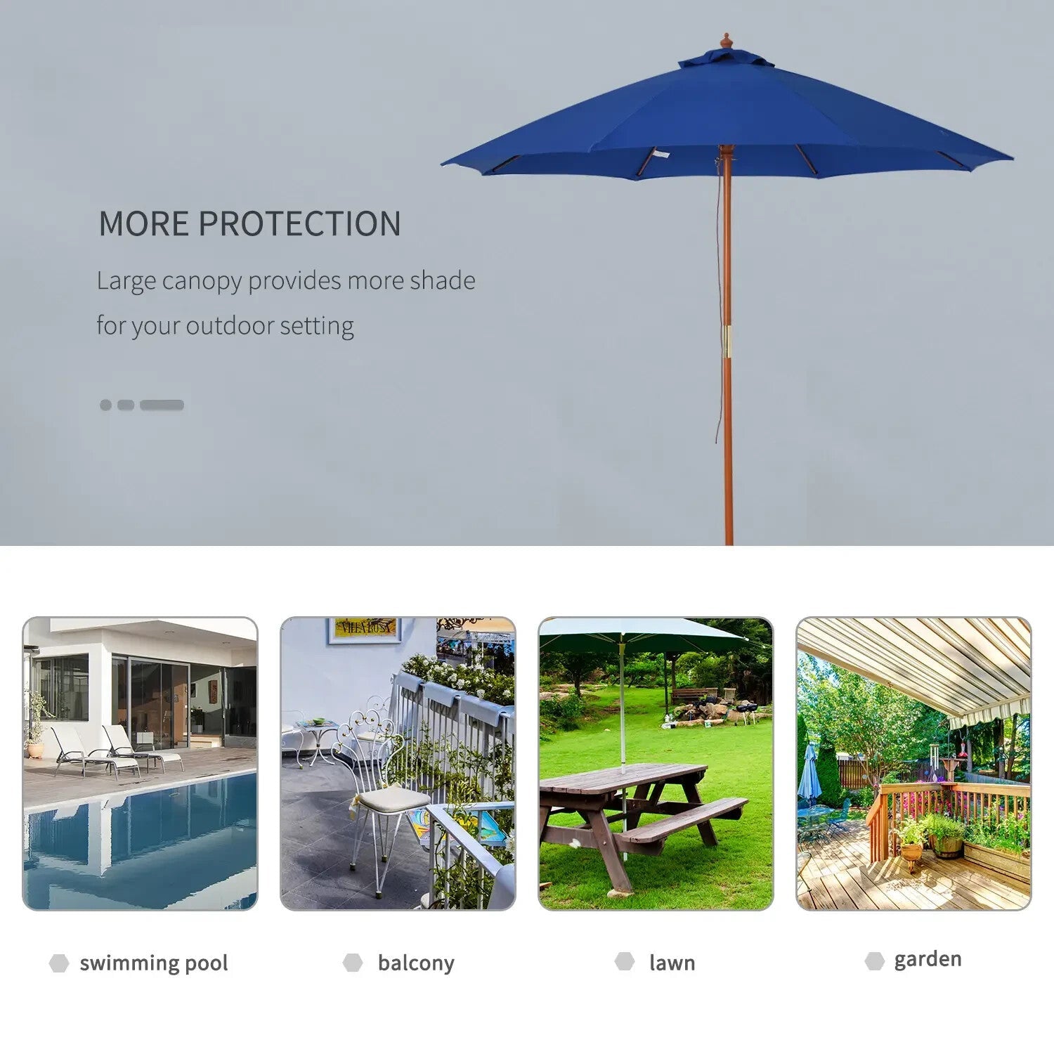 2.5m Wooden Garden Parasol Sun Shade Patio Umbrella Canopy with Ventilation - Home and Garden Furniture Shop - rustic - furniture