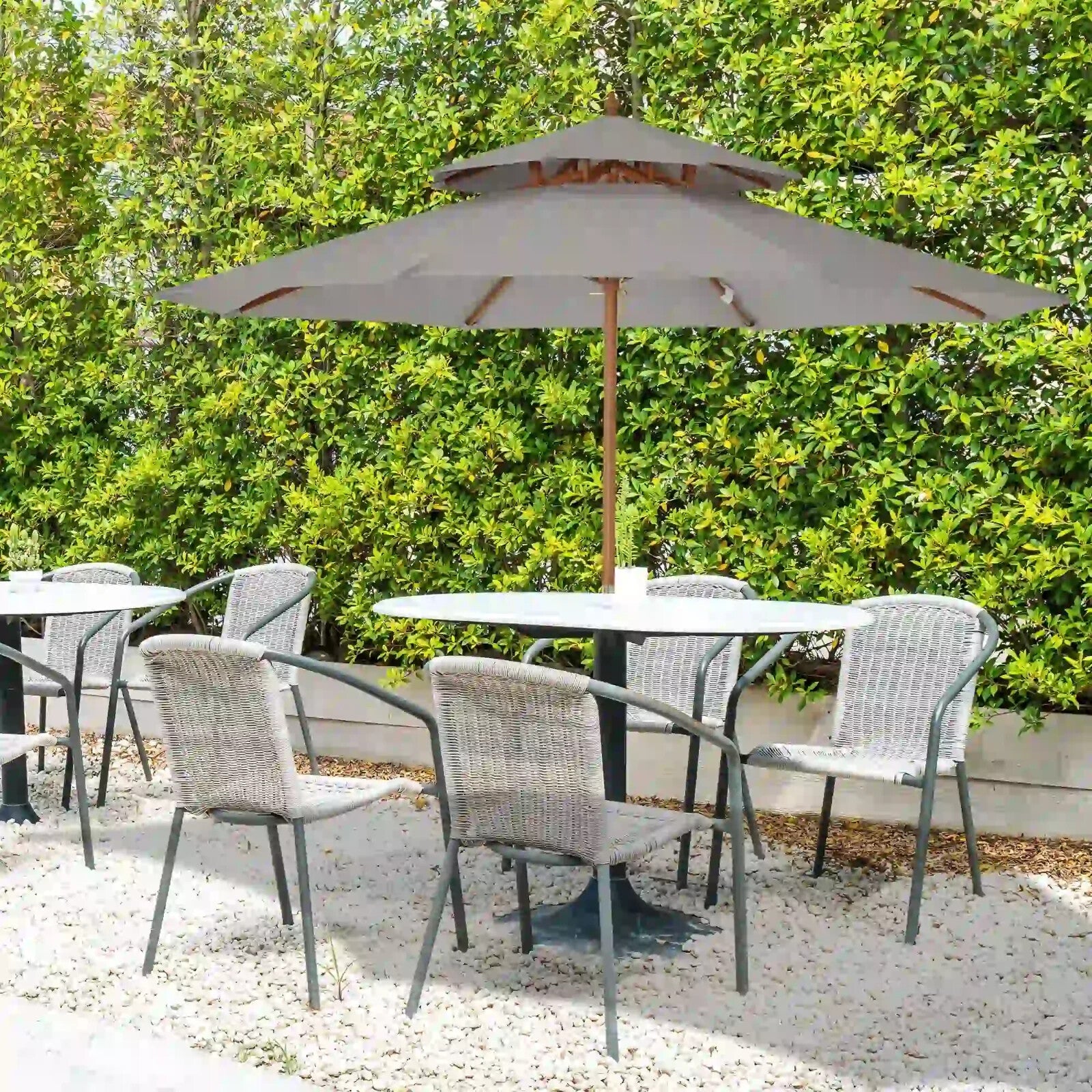 2.7 m Double Tier Wooden Garden Parasol Outdoor Patio Sun Umbrella for Shade - Home and Garden Furniture Shop - rustic - furniture