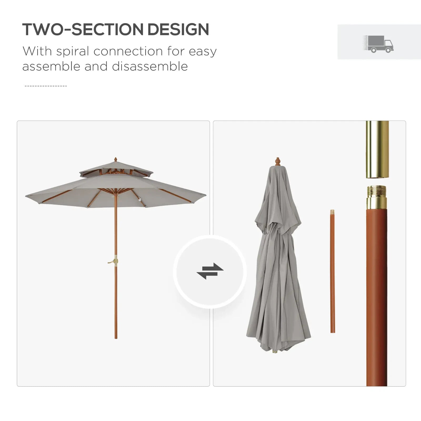 2.7 m Double Tier Wooden Garden Parasol Outdoor Patio Sun Umbrella for Shade - Home and Garden Furniture Shop - rustic - furniture