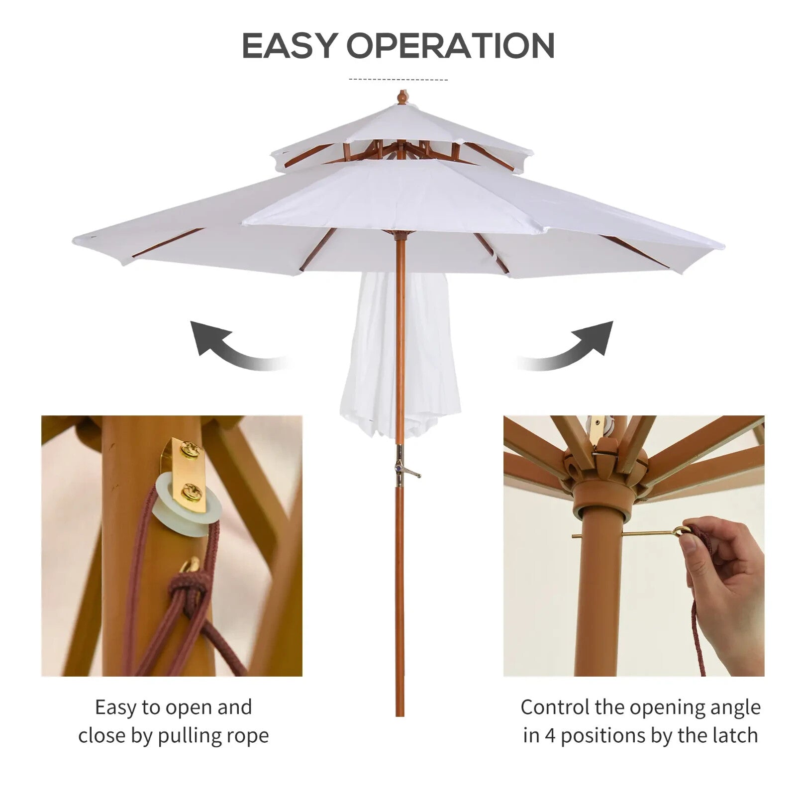 2.7m Double Tier Garden Parasol Bamboo Patio Umbrella Outdoor Sunshade Canopy - Home and Garden Furniture Shop - rustic - furniture