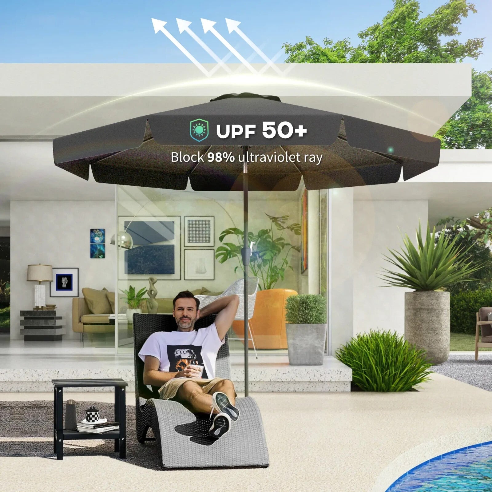 2.7m Garden Parasol Outdoor Sun Shade Table Umbrella with Tilt Crank and Ruffles - Home and Garden Furniture Shop - rustic - furniture