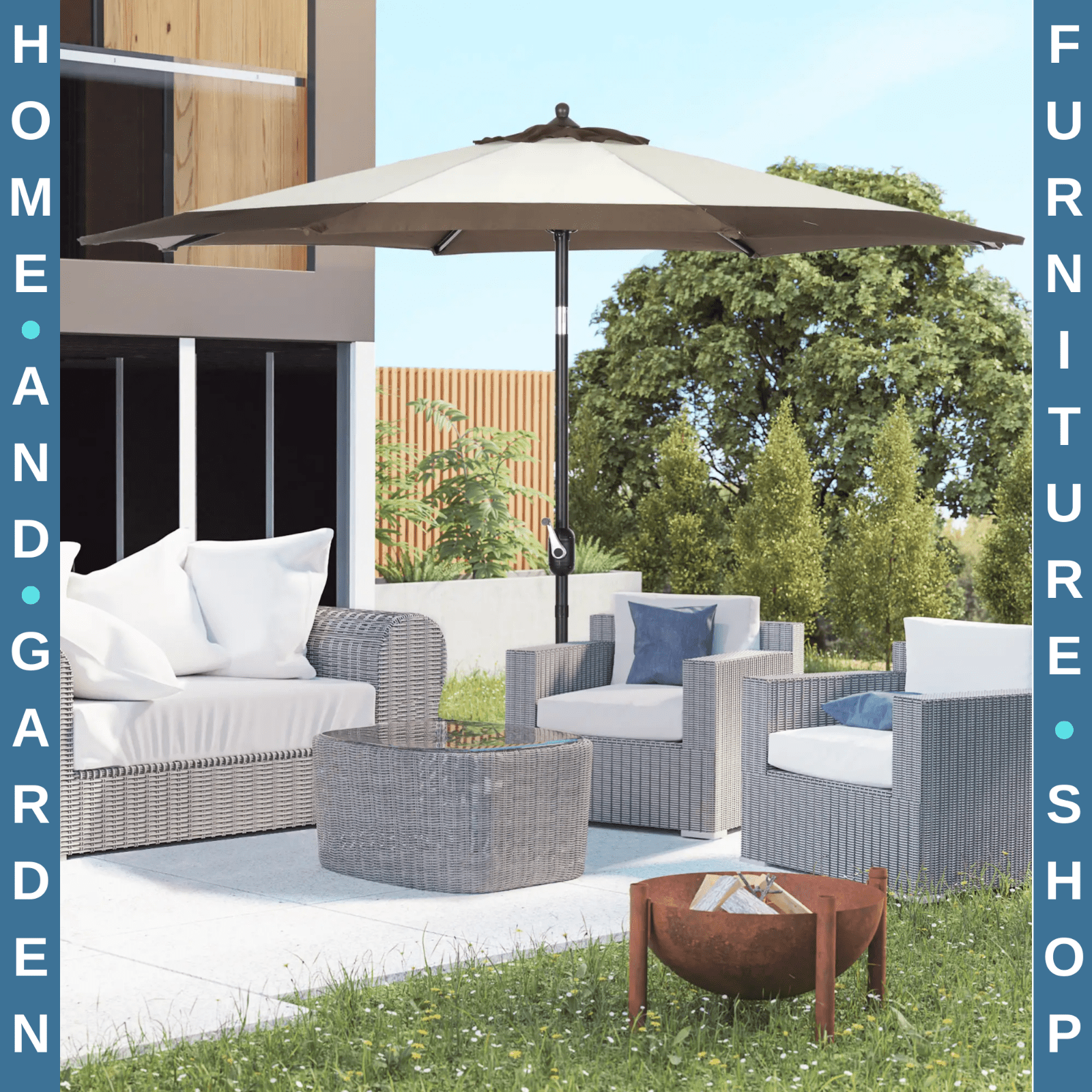 2.7m Garden Parasol Umbrella with Tilt Crank and 8 Ribs for Patio or Beach Use - Home and Garden Furniture Shop - rustic - furniture