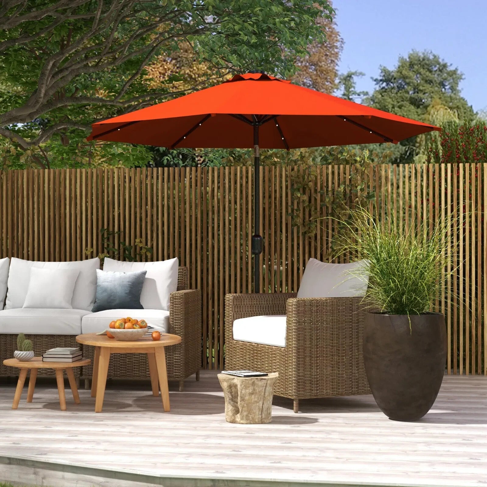 2.7m Patio Garden Parasol Umbrella with Tilt Crank and 24 LED Lights Outdoor Use - Home and Garden Furniture Shop - rustic - furniture