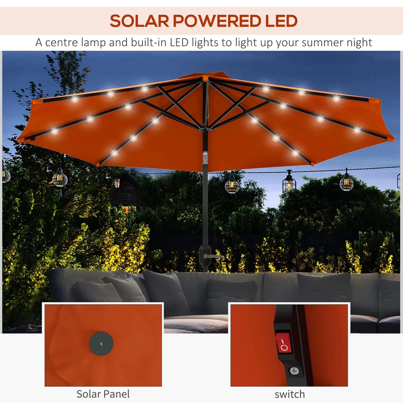 2.7m Patio Garden Parasol Umbrella with Tilt Crank and 24 LED Lights Outdoor Use - Home and Garden Furniture Shop - rustic - furniture