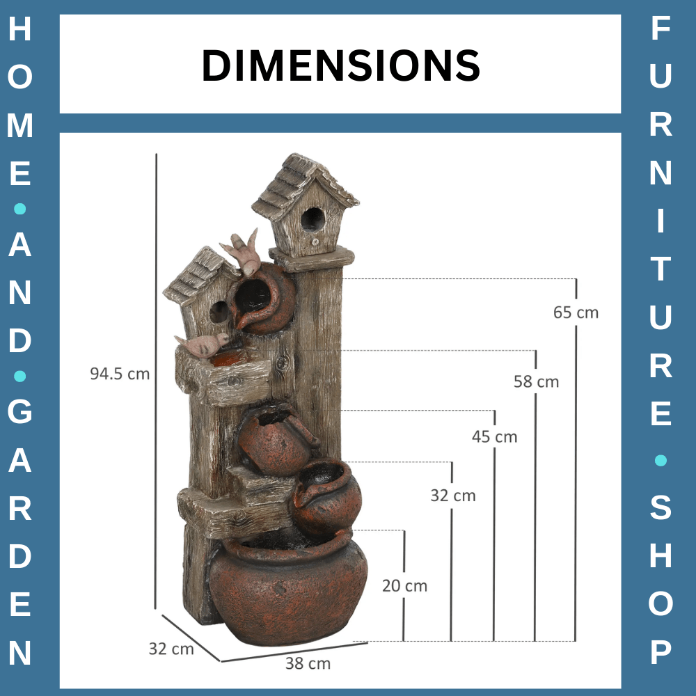 2in1 Waterfall Fountain Birdhouse Resin Garden Feature LED Lights Pump Cascading - Home and Garden Furniture Shop - rustic - furniture
