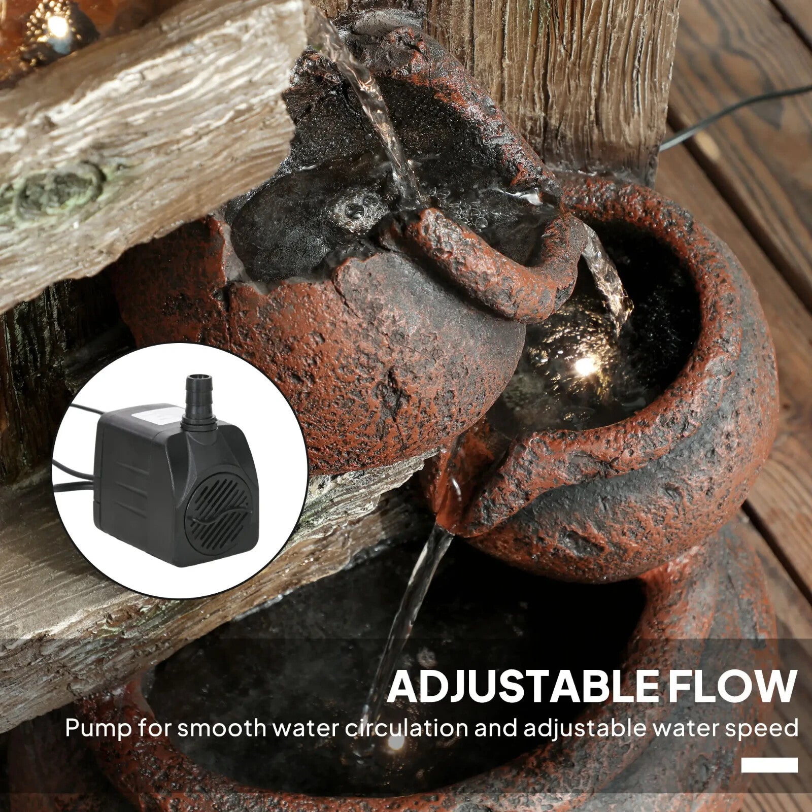 2in1 Waterfall Fountain Birdhouse Resin Garden Feature LED Lights Pump Cascading - Home and Garden Furniture Shop - rustic - furniture