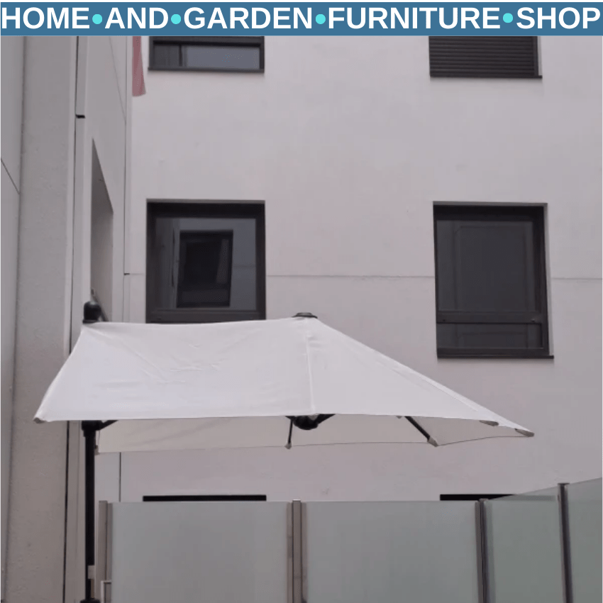 2m Half Parasol Garden Balcony Umbrella with Crank Handle and Base Stand White - Home and Garden Furniture Shop - rustic - furniture