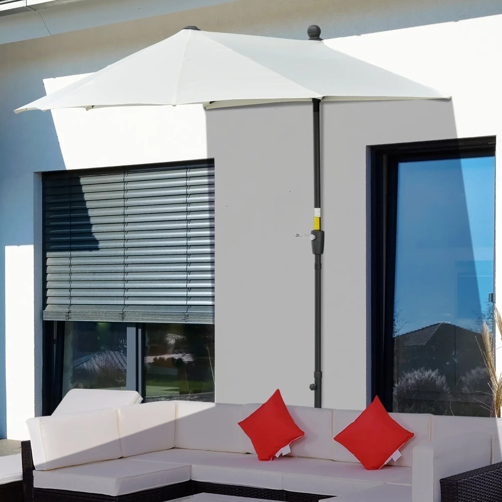 2m Half Parasol Garden Balcony Umbrella with Crank Handle and Base Stand White - Home and Garden Furniture Shop - rustic - furniture