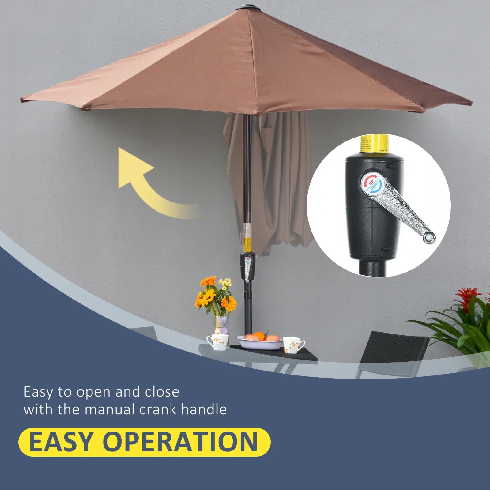 2m Half Parasol Garden Market Umbrella for Balcony with Crank Handle and Base - Home and Garden Furniture Shop - rustic - furniture