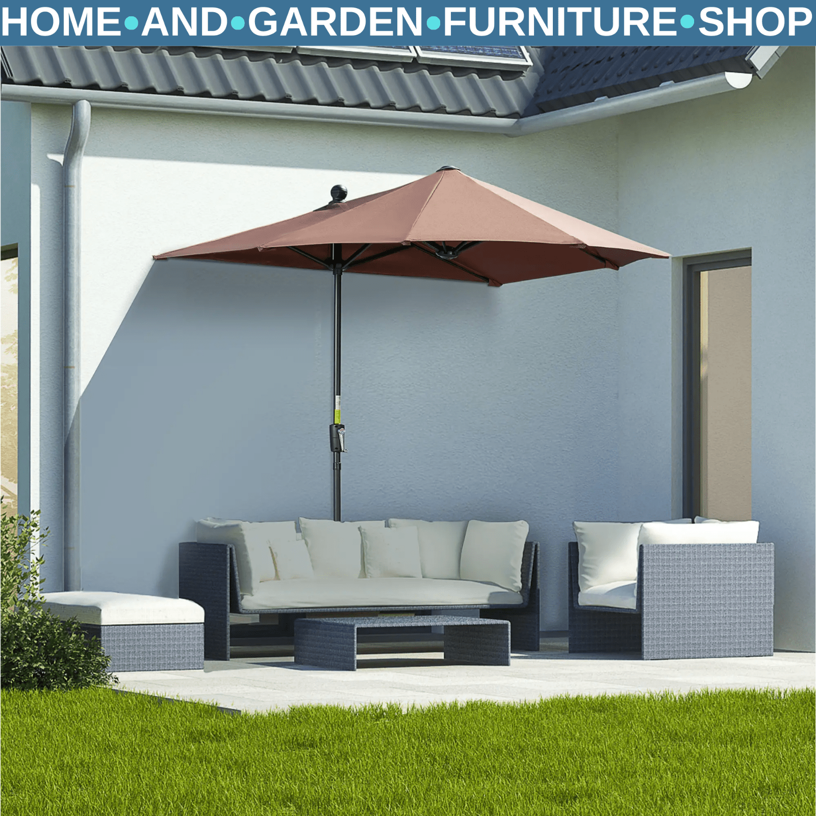 2m Half Parasol Garden Market Umbrella for Balcony with Crank Handle and Base - Home and Garden Furniture Shop - rustic - furniture