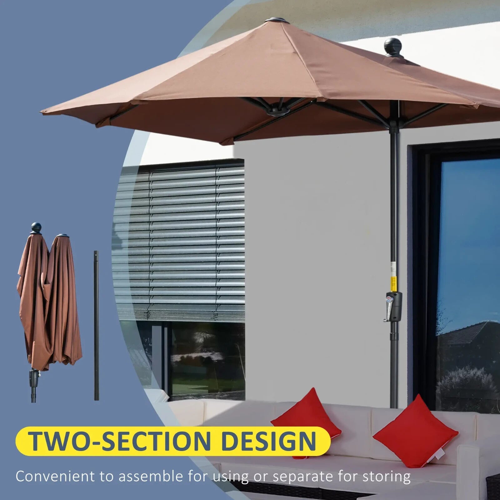 2m Half Parasol Garden Market Umbrella for Balcony with Crank Handle and Base - Home and Garden Furniture Shop - rustic - furniture