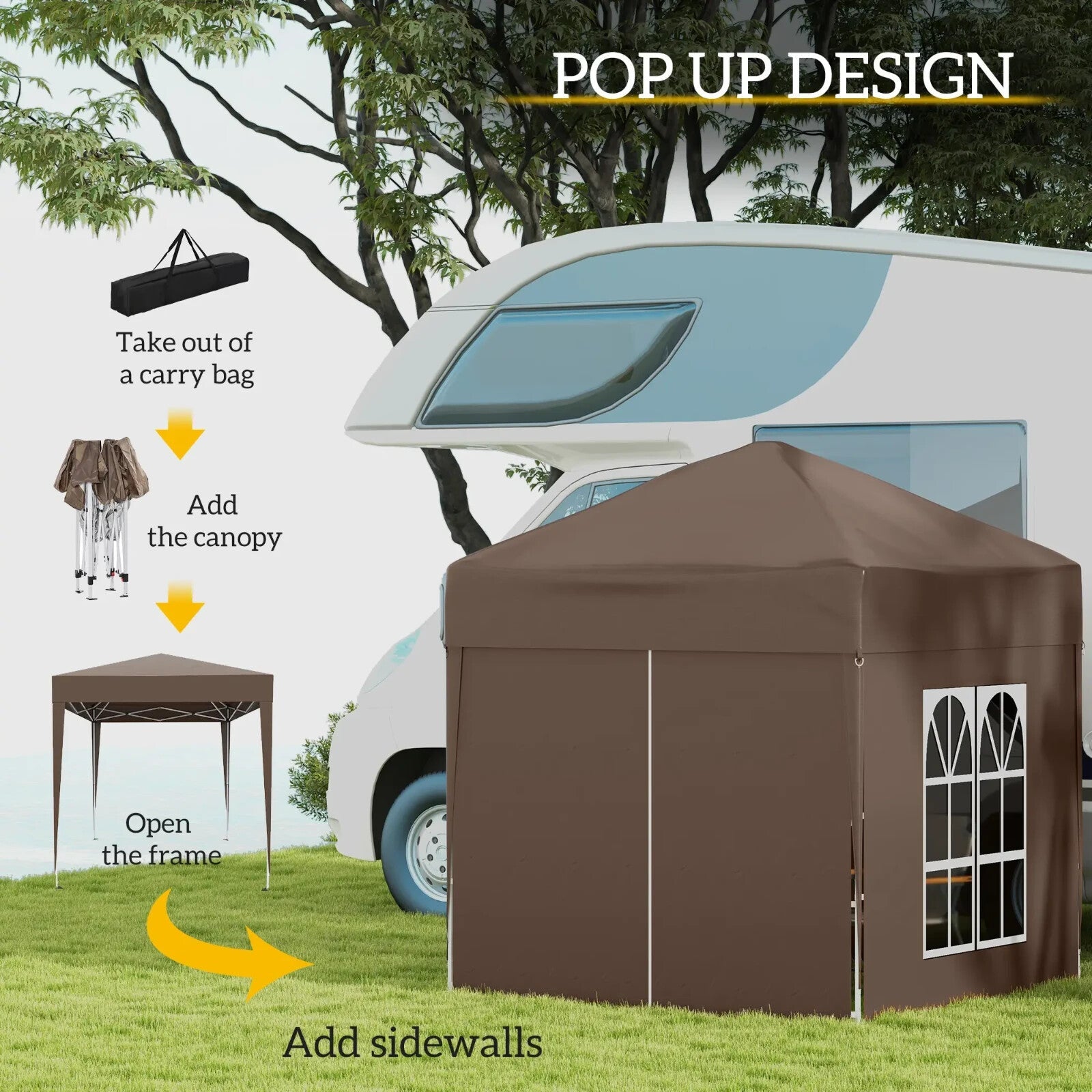2m x 2m Pop Up Gazebo Party Tent Canopy with Doors Windows and Carry Bag Outdoor - Home and Garden Furniture Shop - rustic - furniture