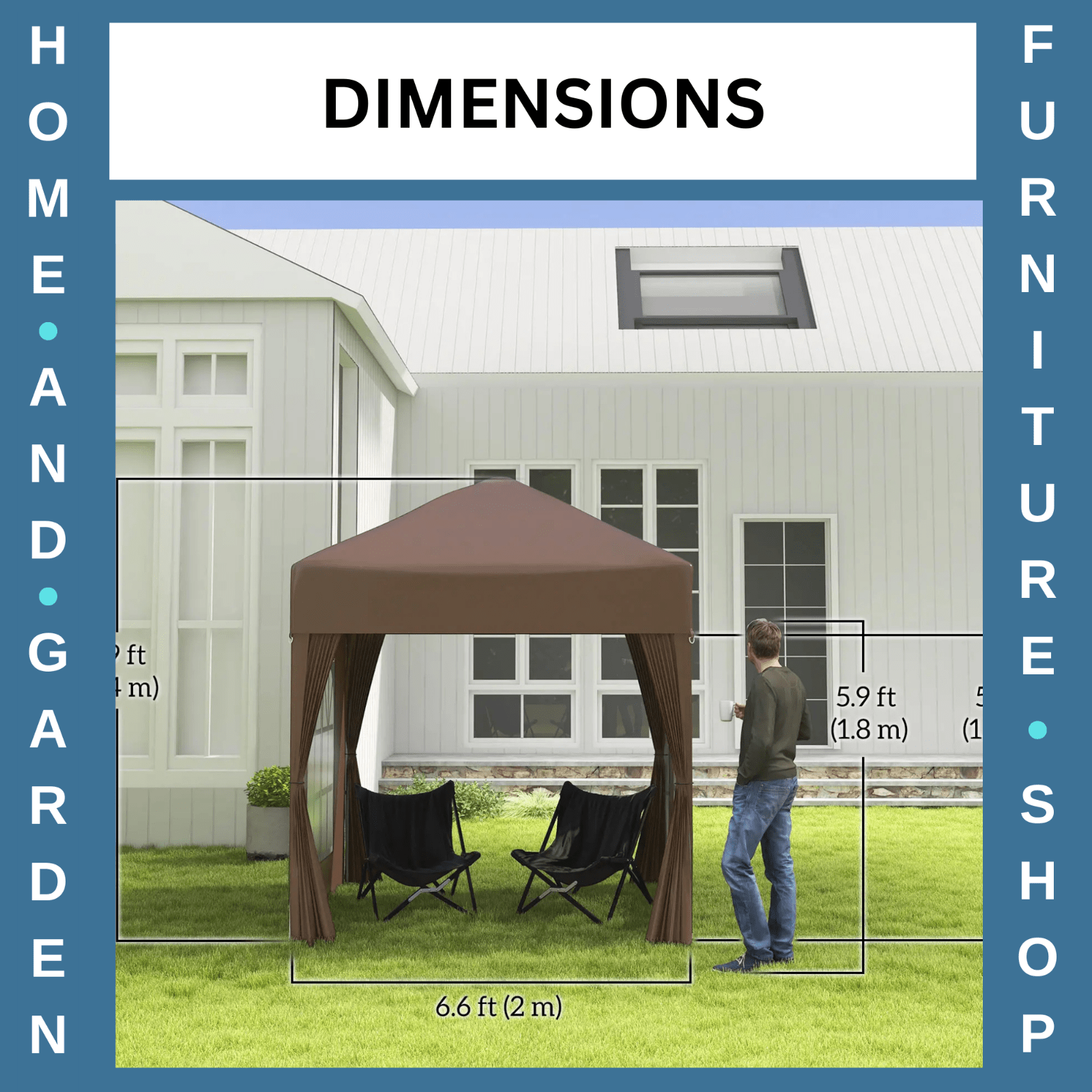 2m x 2m Pop Up Gazebo Party Tent Canopy with Doors Windows and Carry Bag Outdoor - Home and Garden Furniture Shop - rustic - furniture