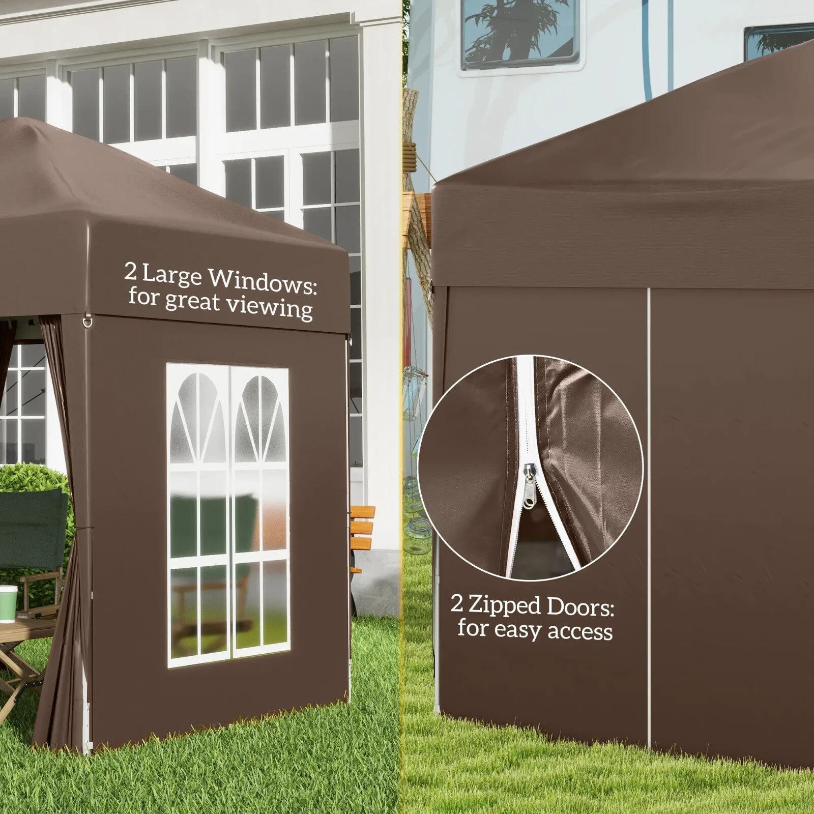 2m x 2m Pop Up Gazebo Party Tent Canopy with Doors Windows and Carry Bag Outdoor - Home and Garden Furniture Shop - rustic - furniture