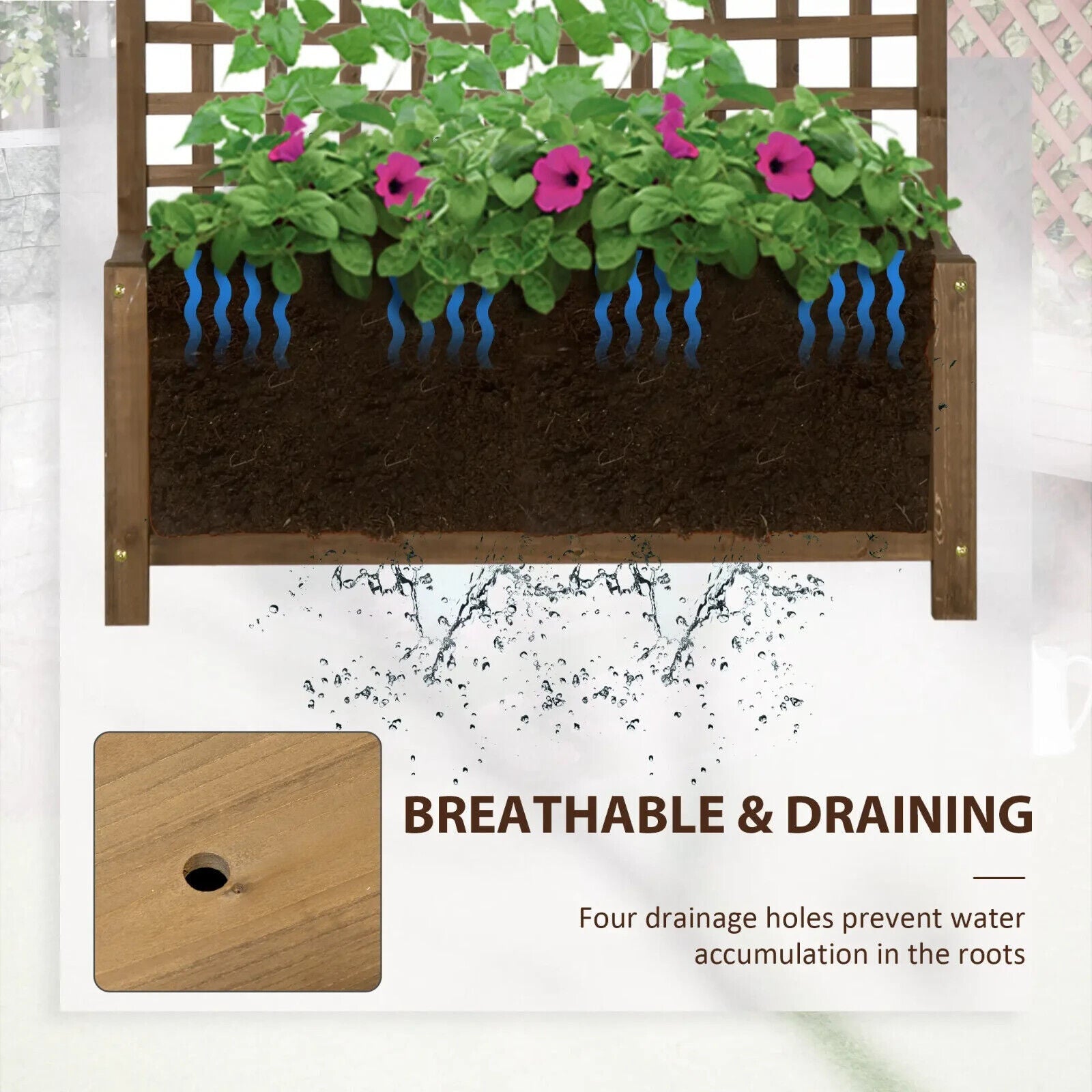 2pcs Wooden Raised Bed Planter w/ Trellis & Drainage Holes for Climbing Plants - Home and Garden Furniture Shop - #rustic - furniture#