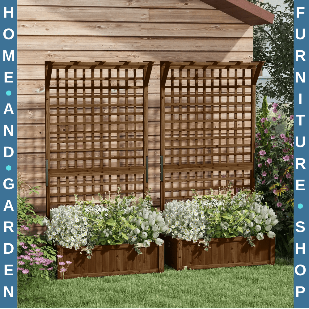 2pcs Wooden Raised Bed Planter w/ Trellis & Drainage Holes for Climbing Plants - Home and Garden Furniture Shop - #rustic - furniture#
