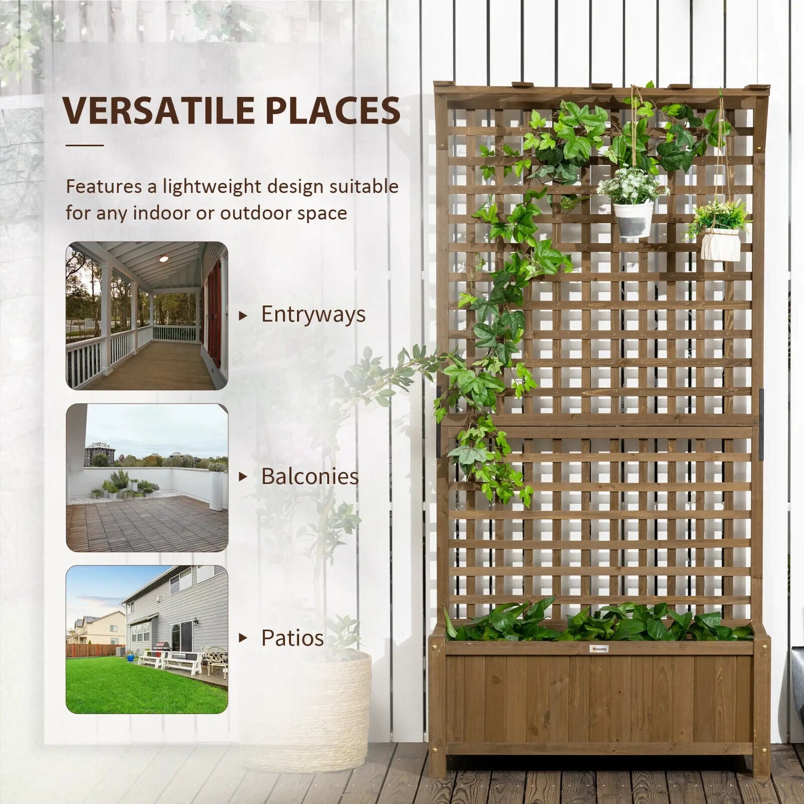 2pcs Wooden Raised Bed Planter w/ Trellis & Drainage Holes for Climbing Plants - Home and Garden Furniture Shop - #rustic - furniture#