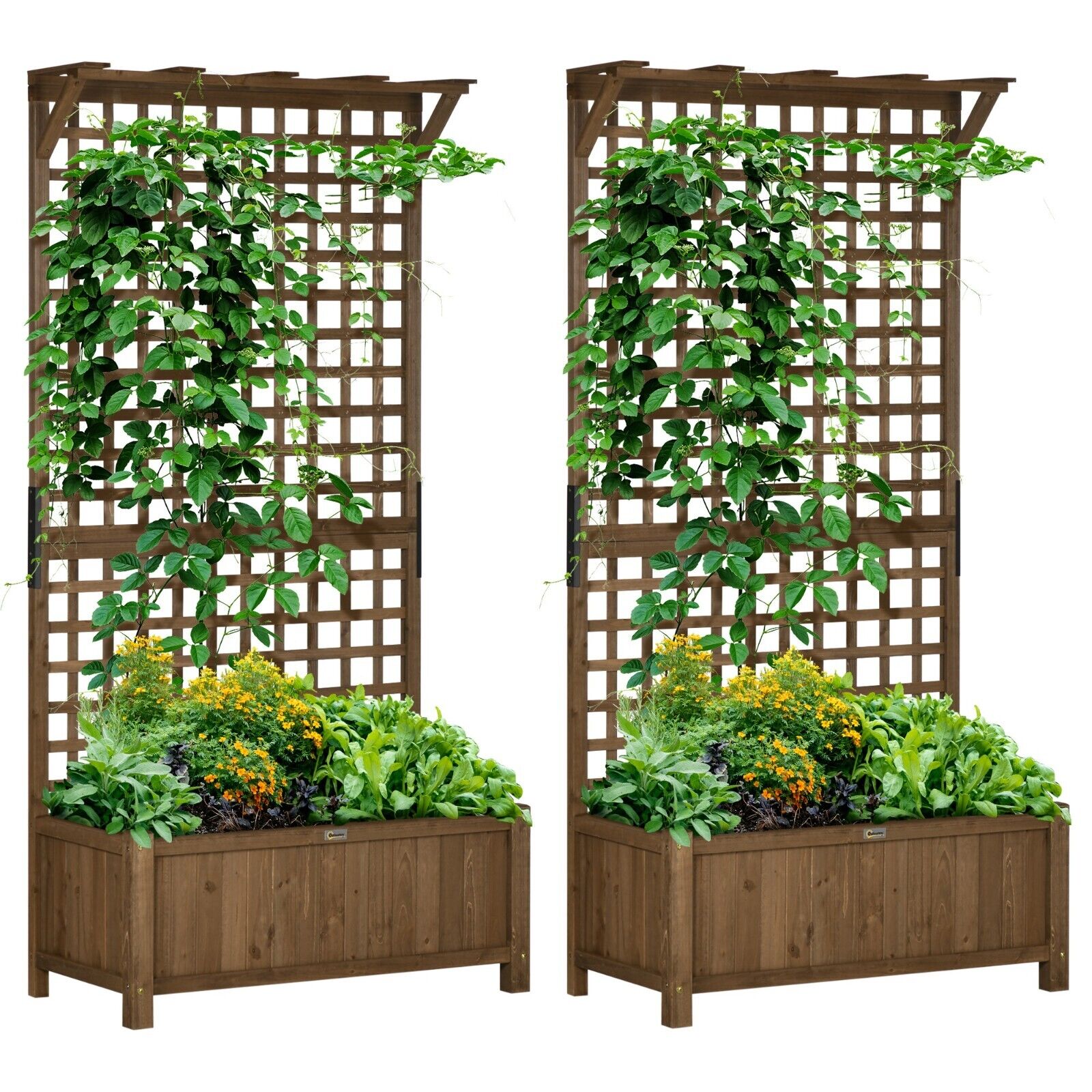2pcs Wooden Raised Bed Planter w/ Trellis & Drainage Holes for Climbing Plants - Home and Garden Furniture Shop - #rustic - furniture#