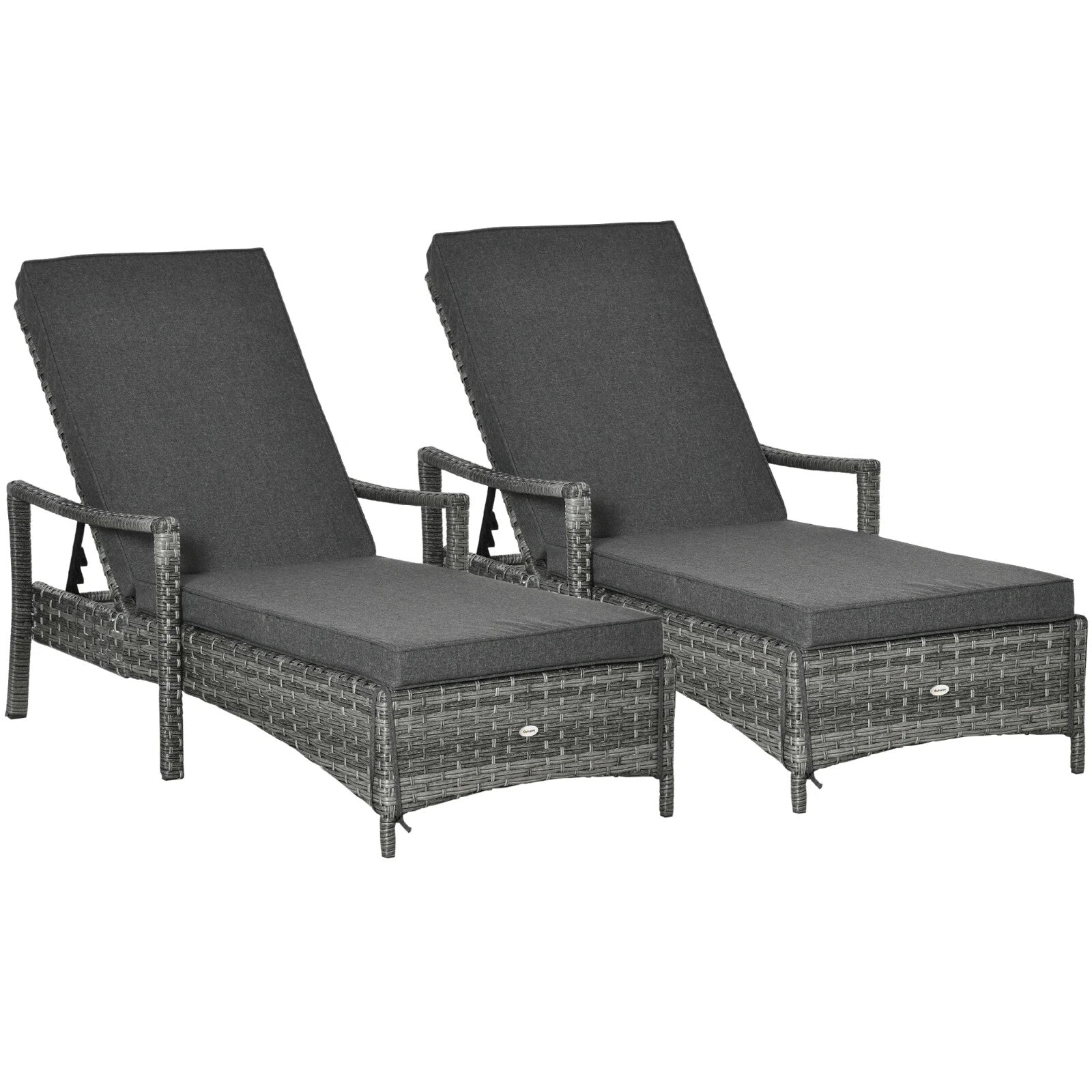 2x Rattan Sun Loungers with Cushions Garden Reclining Sunbeds 4 Level Adjustable - Home and Garden Furniture Shop - rustic - furniture