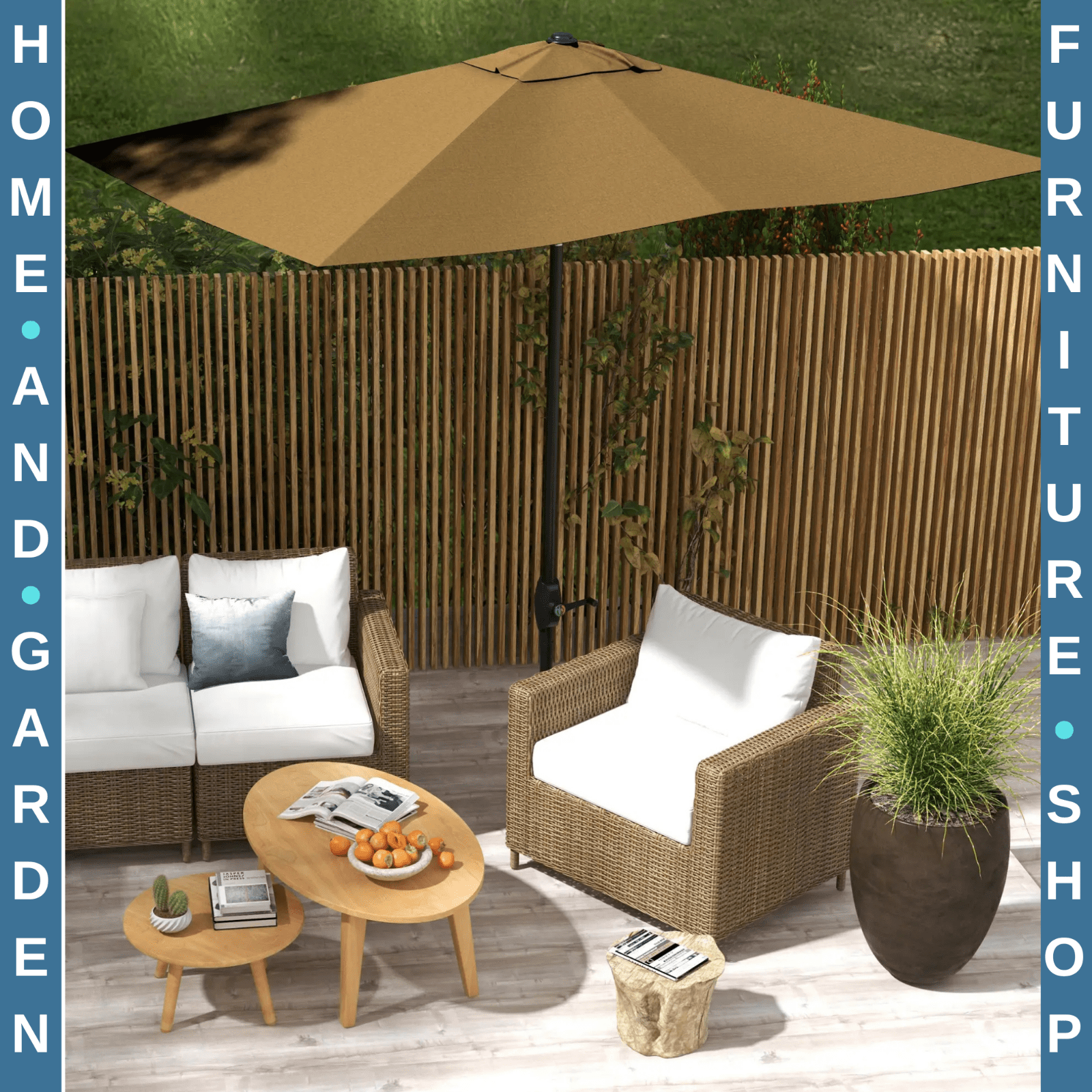 2x3m Rectangular Garden Parasol w/ Crank Tilt Market Umbrella Sun Shade Outdoor - Home and Garden Furniture Shop - rustic - furniture