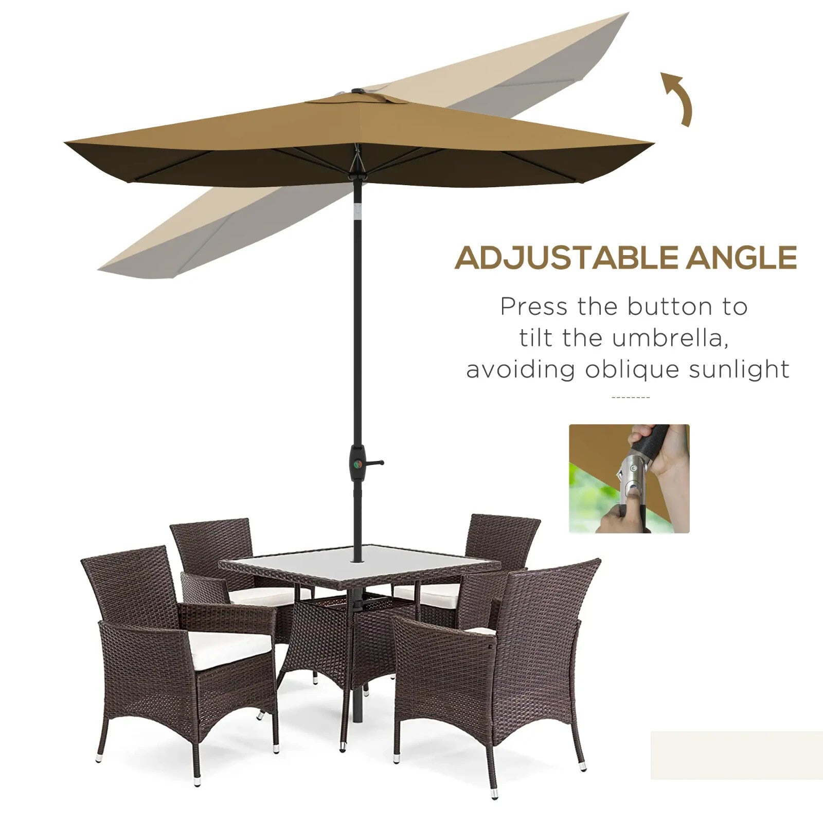 2x3m Rectangular Garden Parasol w/ Crank Tilt Market Umbrella Sun Shade Outdoor - Home and Garden Furniture Shop - rustic - furniture
