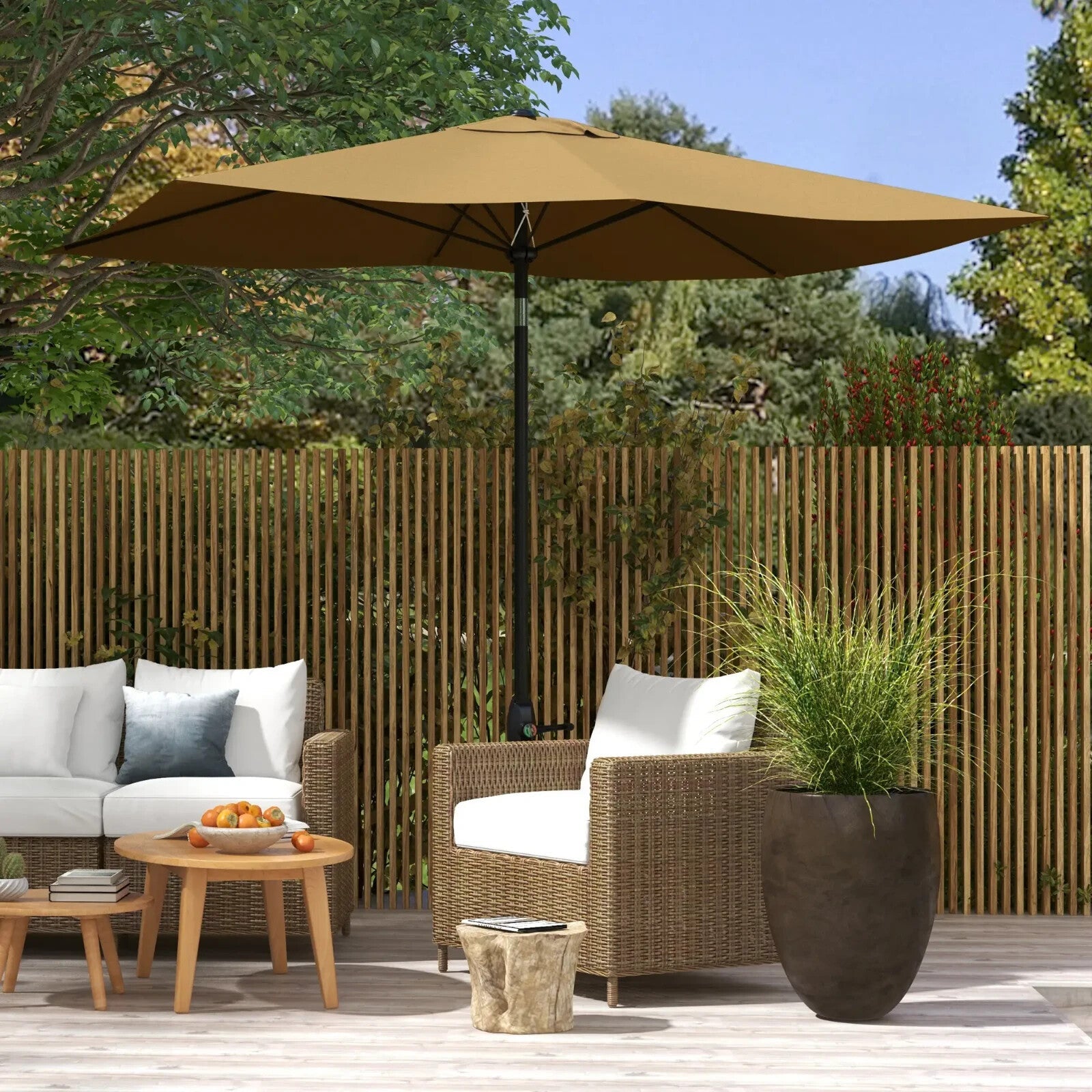 2x3m Rectangular Garden Parasol w/ Crank Tilt Market Umbrella Sun Shade Outdoor - Home and Garden Furniture Shop - rustic - furniture