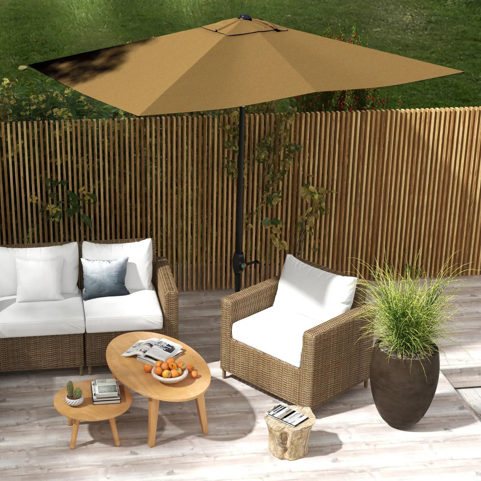 2x3m Rectangular Garden Parasol w/ Crank Tilt Market Umbrella Sun Shade Outdoor - Home and Garden Furniture Shop - rustic - furniture