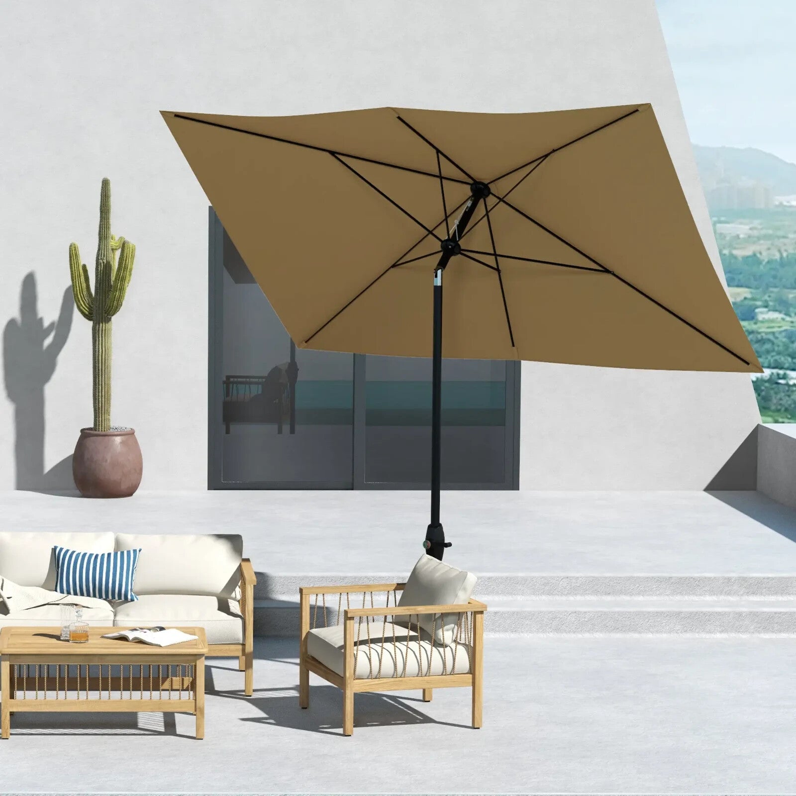2x3m Rectangular Garden Parasol w/ Crank Tilt Market Umbrella Sun Shade Outdoor - Home and Garden Furniture Shop - rustic - furniture