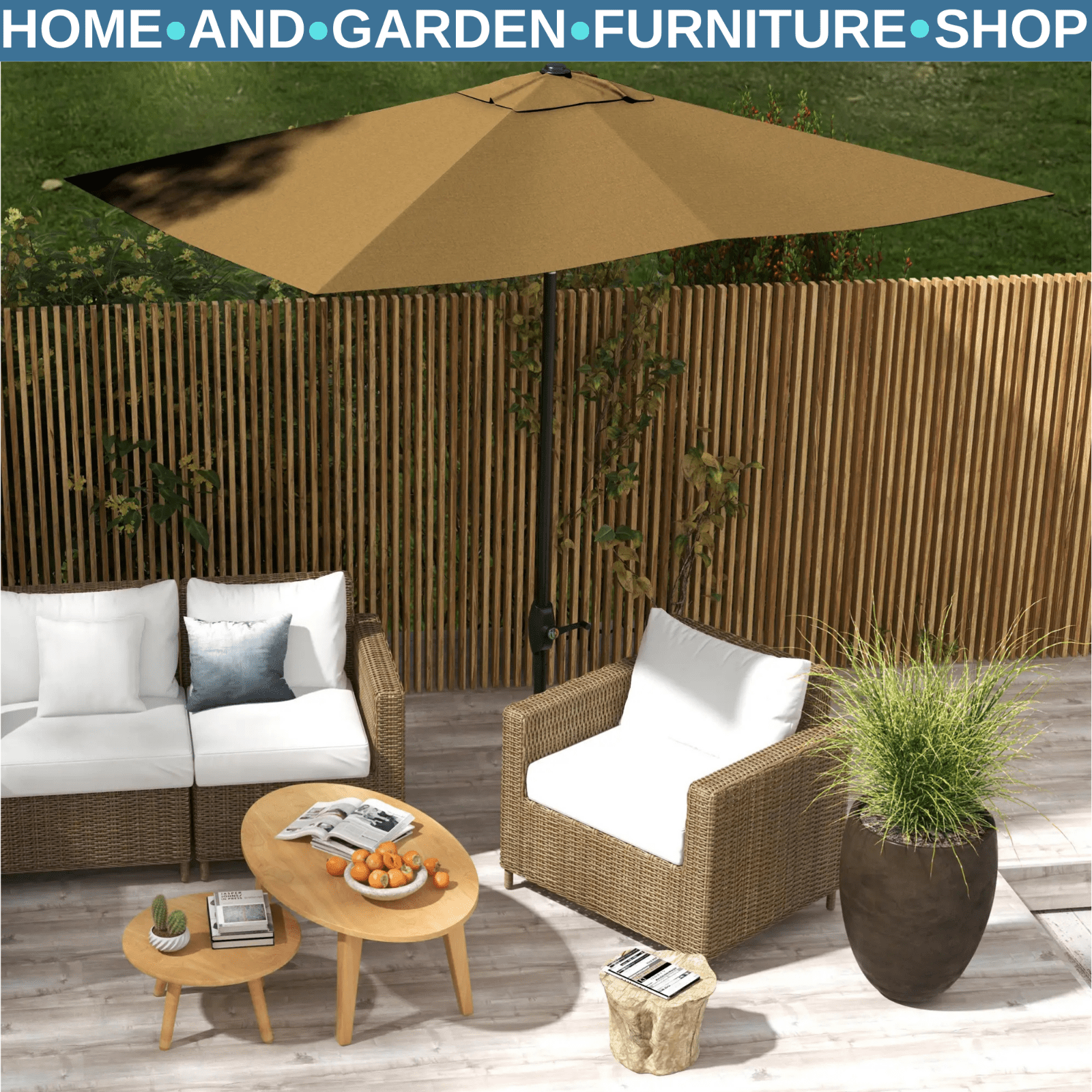 2x3m Rectangular Garden Parasol w/ Crank Tilt Market Umbrella Sun Shade Outdoor - Home and Garden Furniture Shop - rustic - furniture