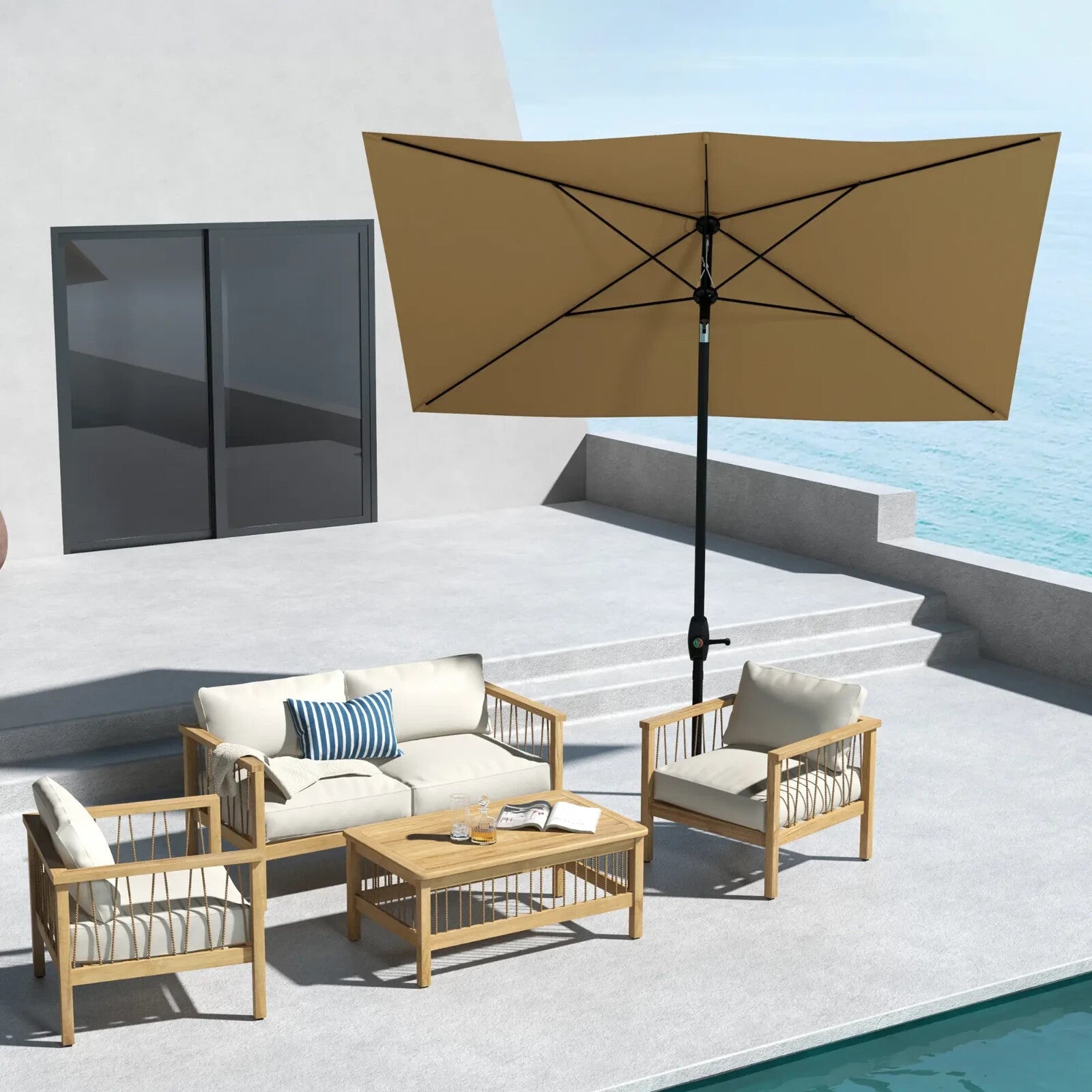 2x3m Rectangular Garden Parasol w/ Crank Tilt Market Umbrella Sun Shade Outdoor - Home and Garden Furniture Shop - rustic - furniture
