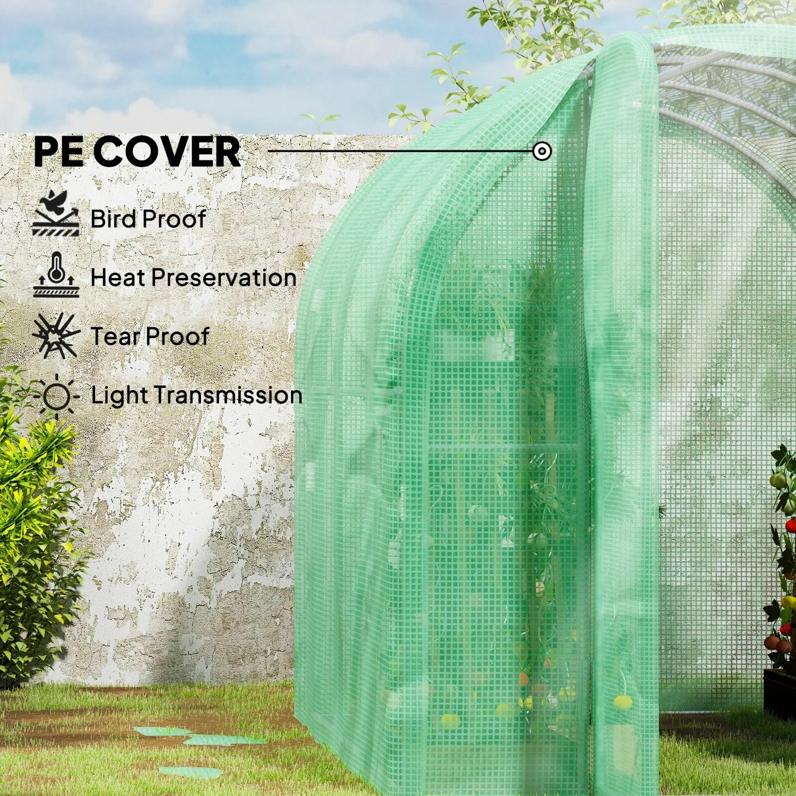 3 × 2 × 2m Polytunnel Greenhouse Walk In Grow House w/ PE Cover and Hinged Door - Home and Garden Furniture Shop - rustic - furniture