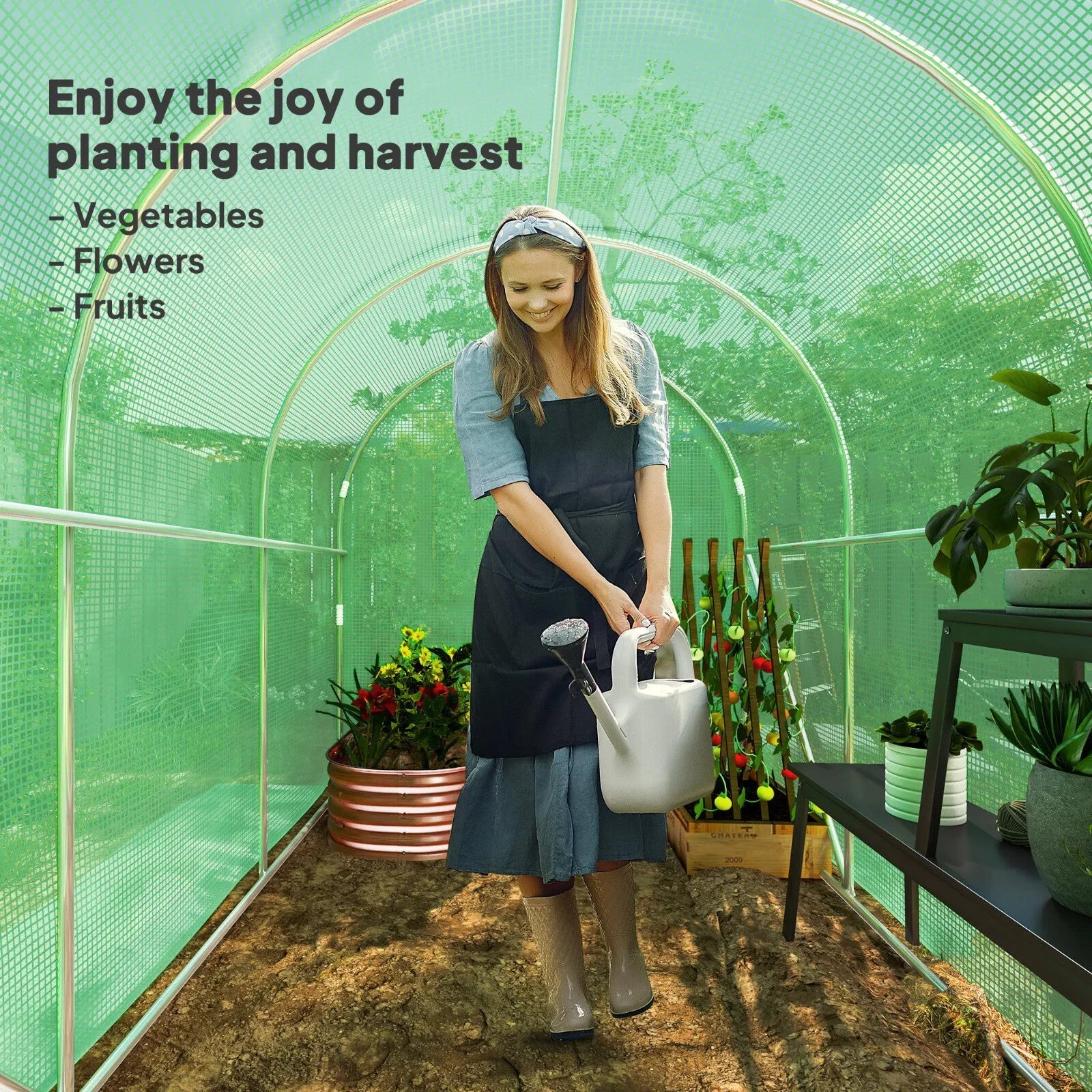 3 × 2 × 2m Polytunnel Greenhouse Walk In Grow House w/ PE Cover and Hinged Door - Home and Garden Furniture Shop - rustic - furniture