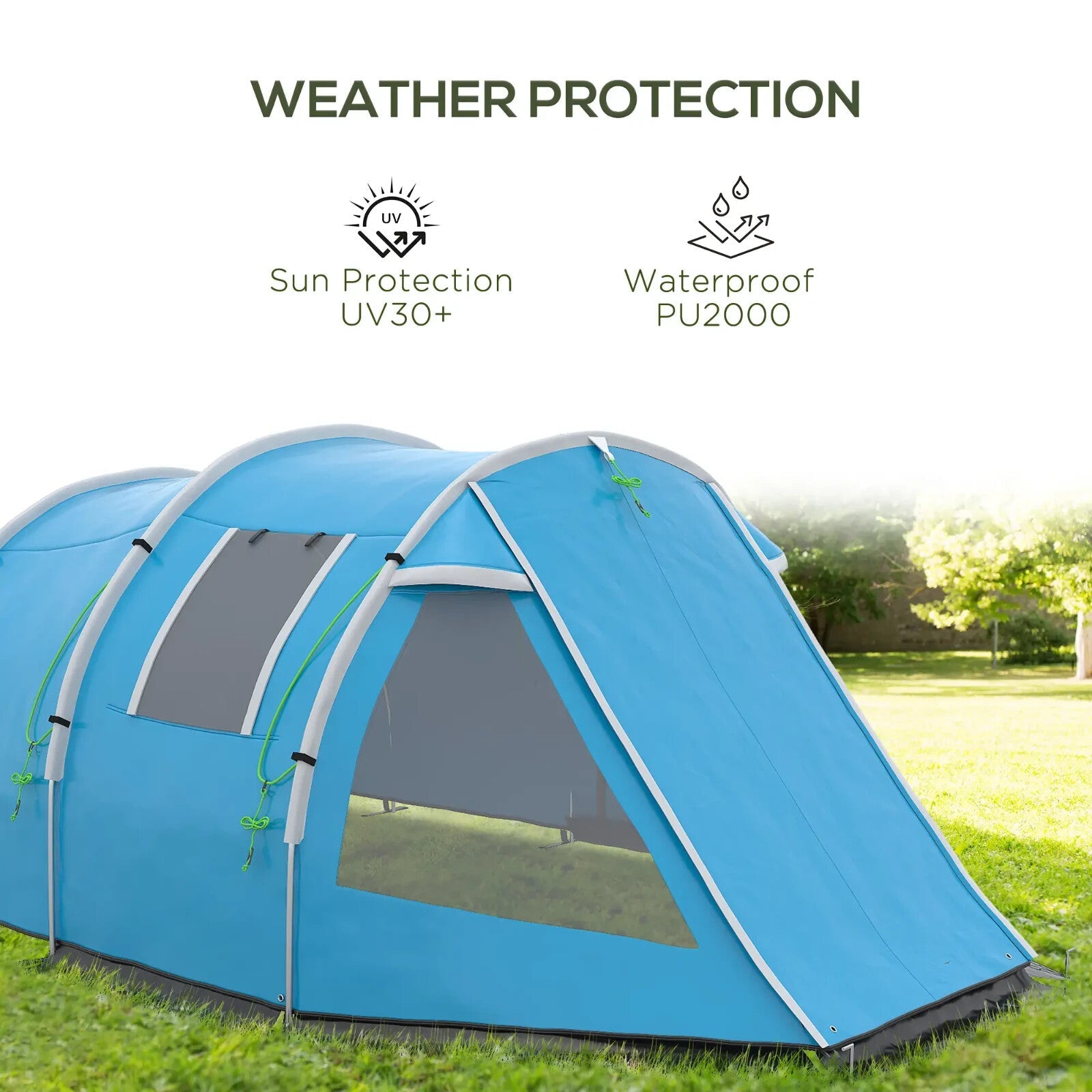 3 - 4 Man Tunnel Camping Tent with 2 Rooms Windows & Carry Bag for Hiking Fishing - Home and Garden Furniture Shop - rustic - furniture