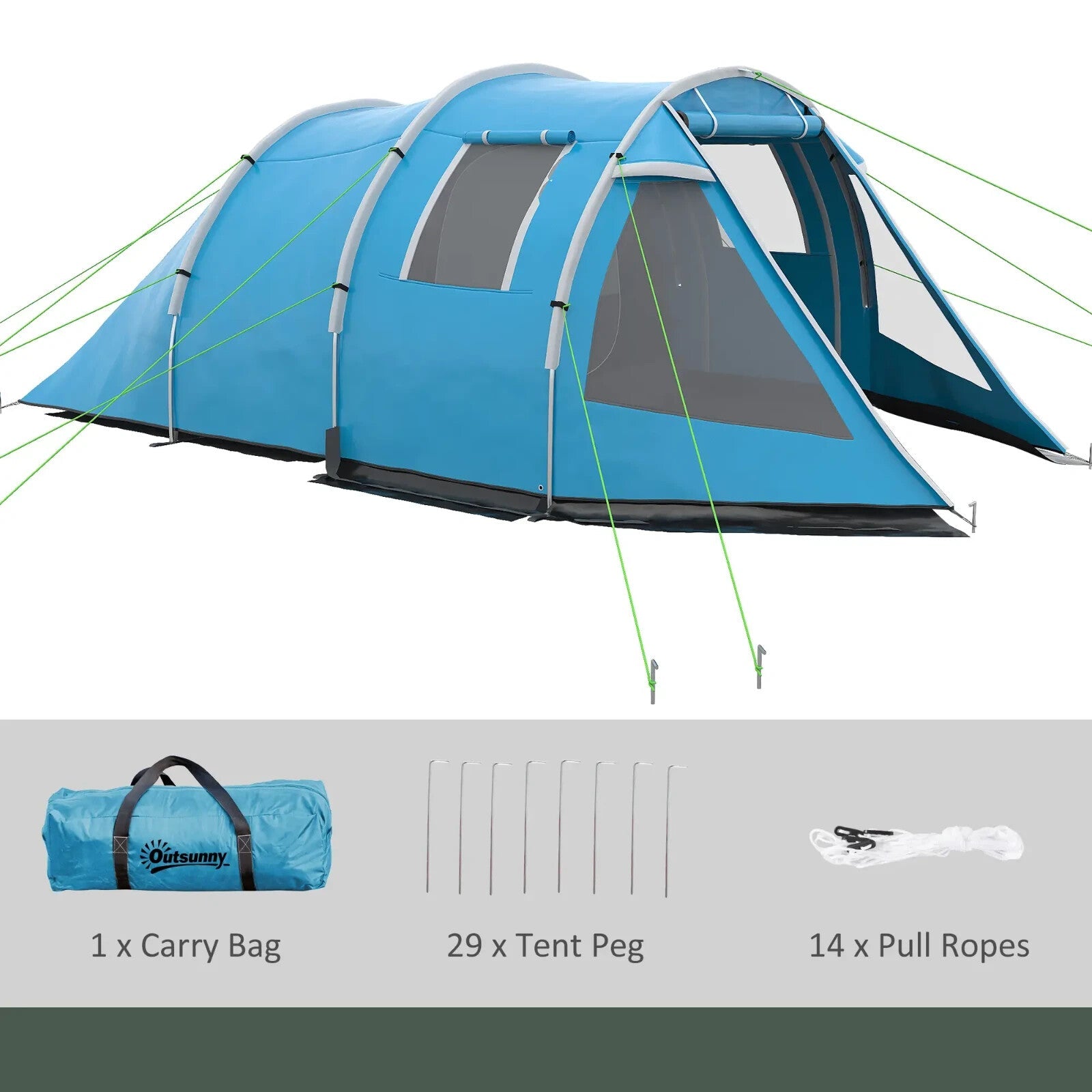 3 - 4 Man Tunnel Camping Tent with 2 Rooms Windows & Carry Bag for Hiking Fishing - Home and Garden Furniture Shop - rustic - furniture