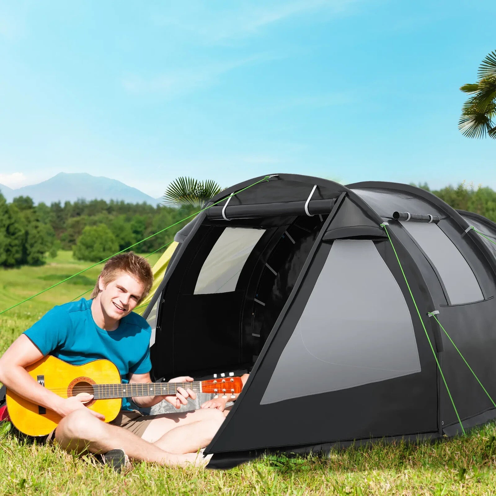 3 - 4 Man Tunnel Camping Tent with 2 Rooms Windows & Carry Bag for Hiking Fishing - Home and Garden Furniture Shop - rustic - furniture
