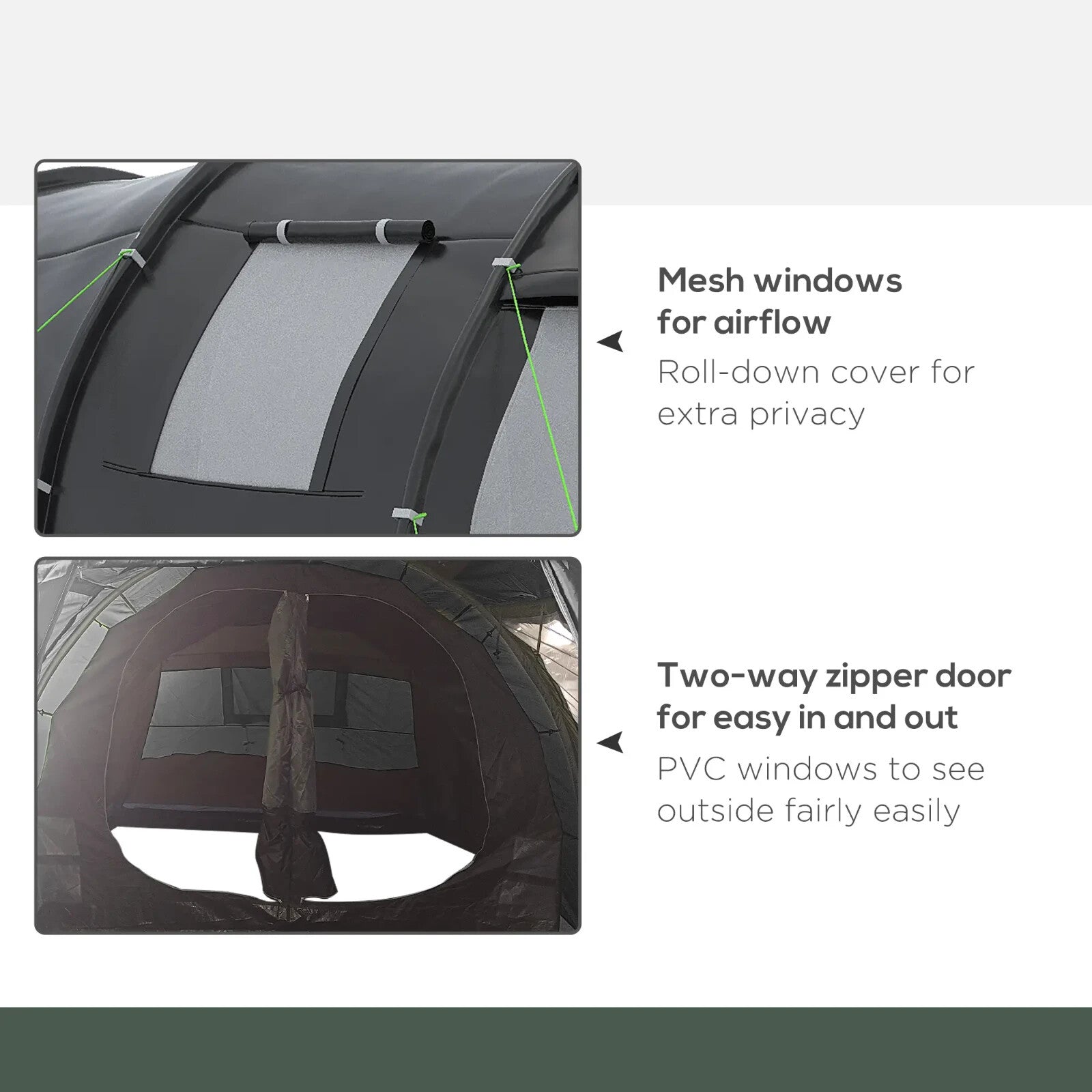 3 - 4 Man Tunnel Camping Tent with 2 Rooms Windows & Carry Bag for Hiking Fishing - Home and Garden Furniture Shop - rustic - furniture