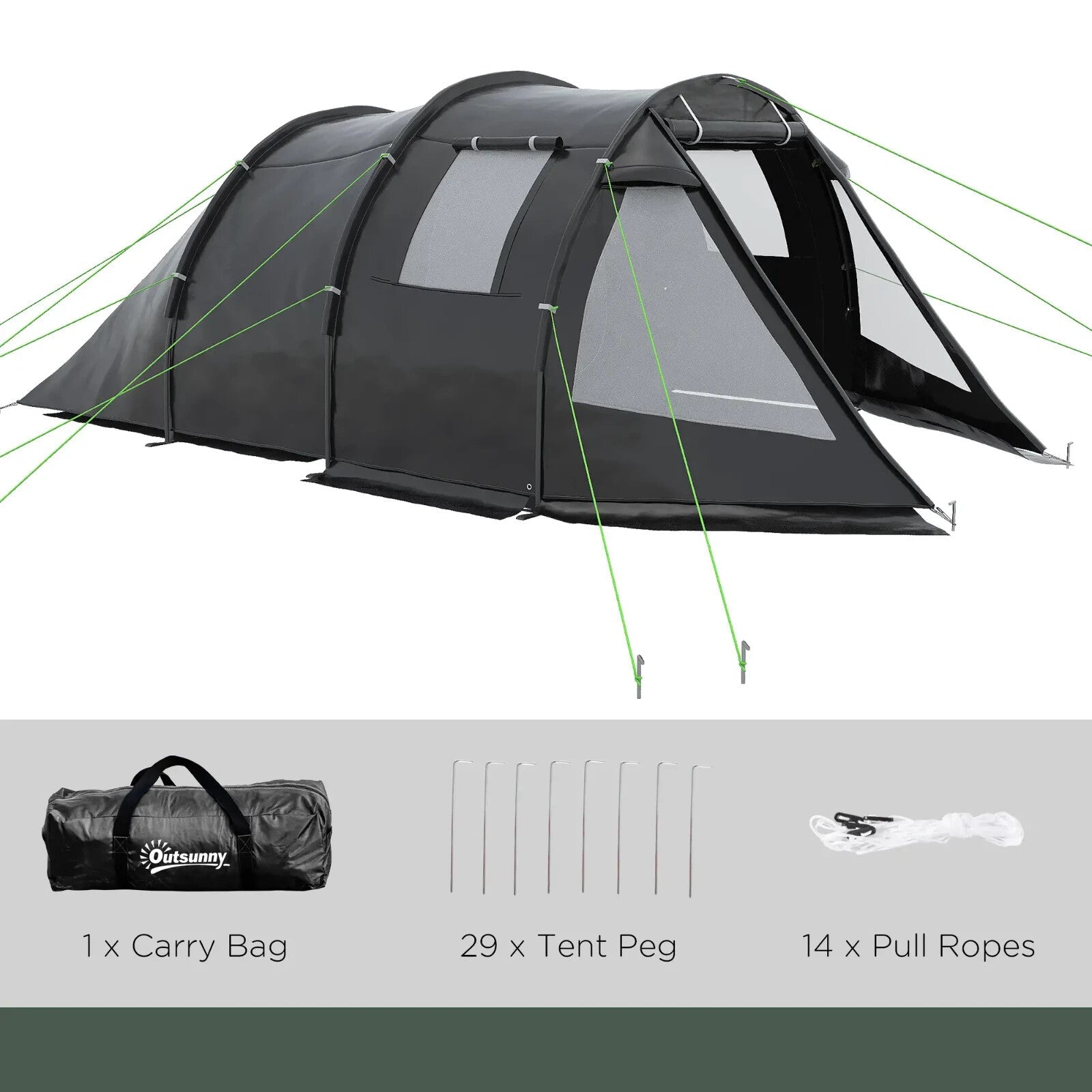 3 - 4 Man Tunnel Camping Tent with 2 Rooms Windows & Carry Bag for Hiking Fishing - Home and Garden Furniture Shop - rustic - furniture