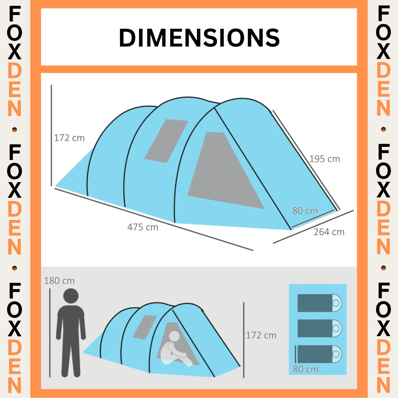 3 4 Man Tunnel Tent Air Vents Blue Carry Bag Festival Lightweight Poles FOXDEN - Home and Garden Furniture Shop - rustic - furniture