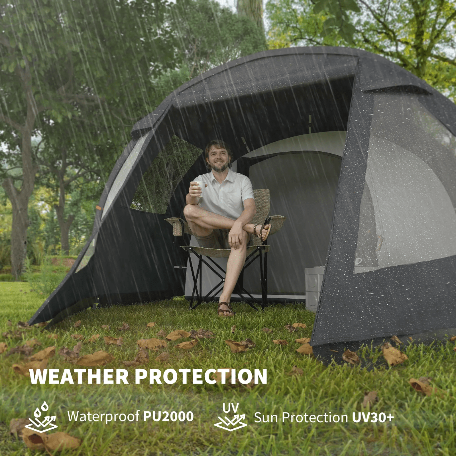 3 4 Man Tunnel Tent Black Air Vents Carry Bag Festival Fibreglass Poles FOXDEN - Home and Garden Furniture Shop - rustic - furniture