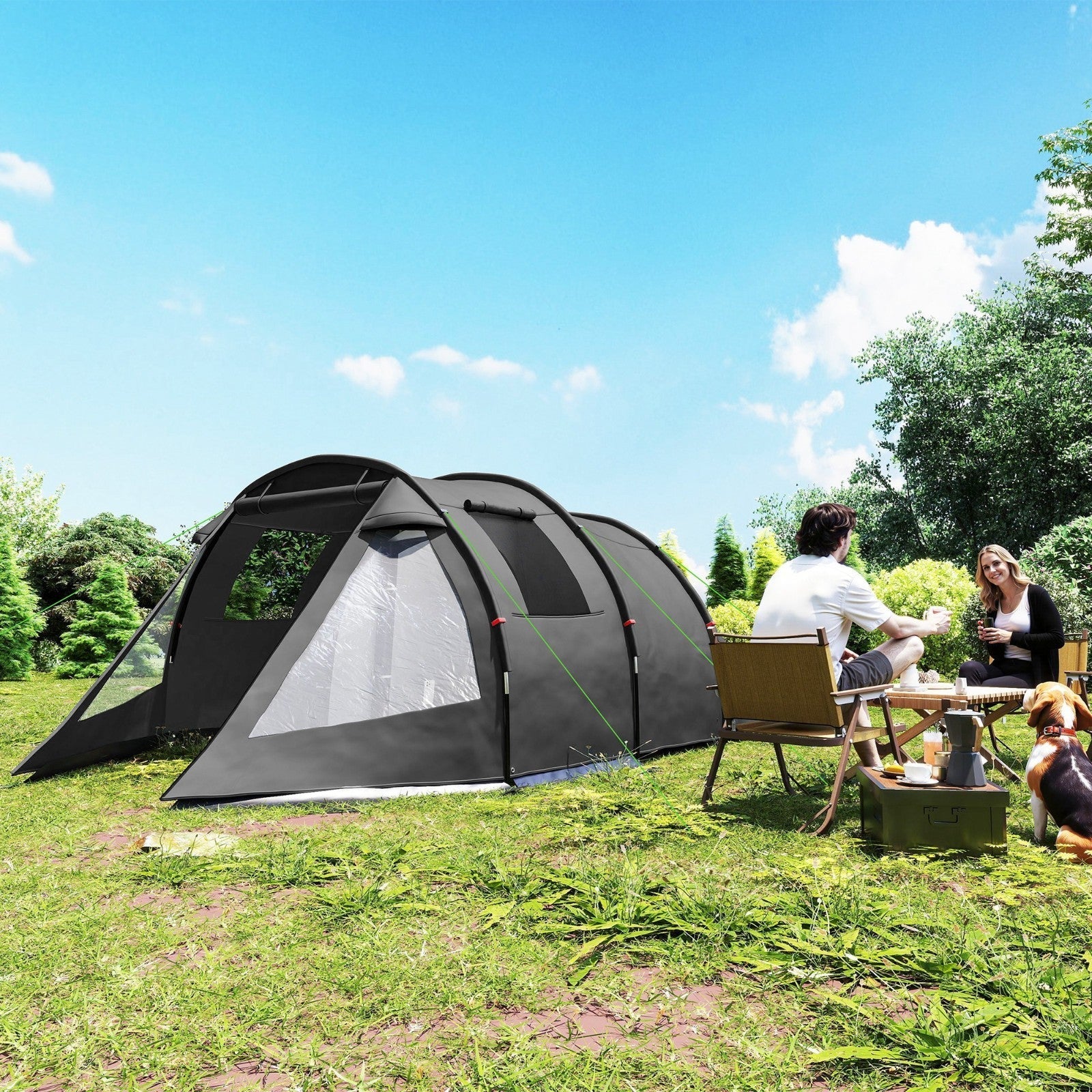 3 4 Man Tunnel Tent Black Air Vents Carry Bag Festival Fibreglass Poles FOXDEN - Home and Garden Furniture Shop - rustic - furniture