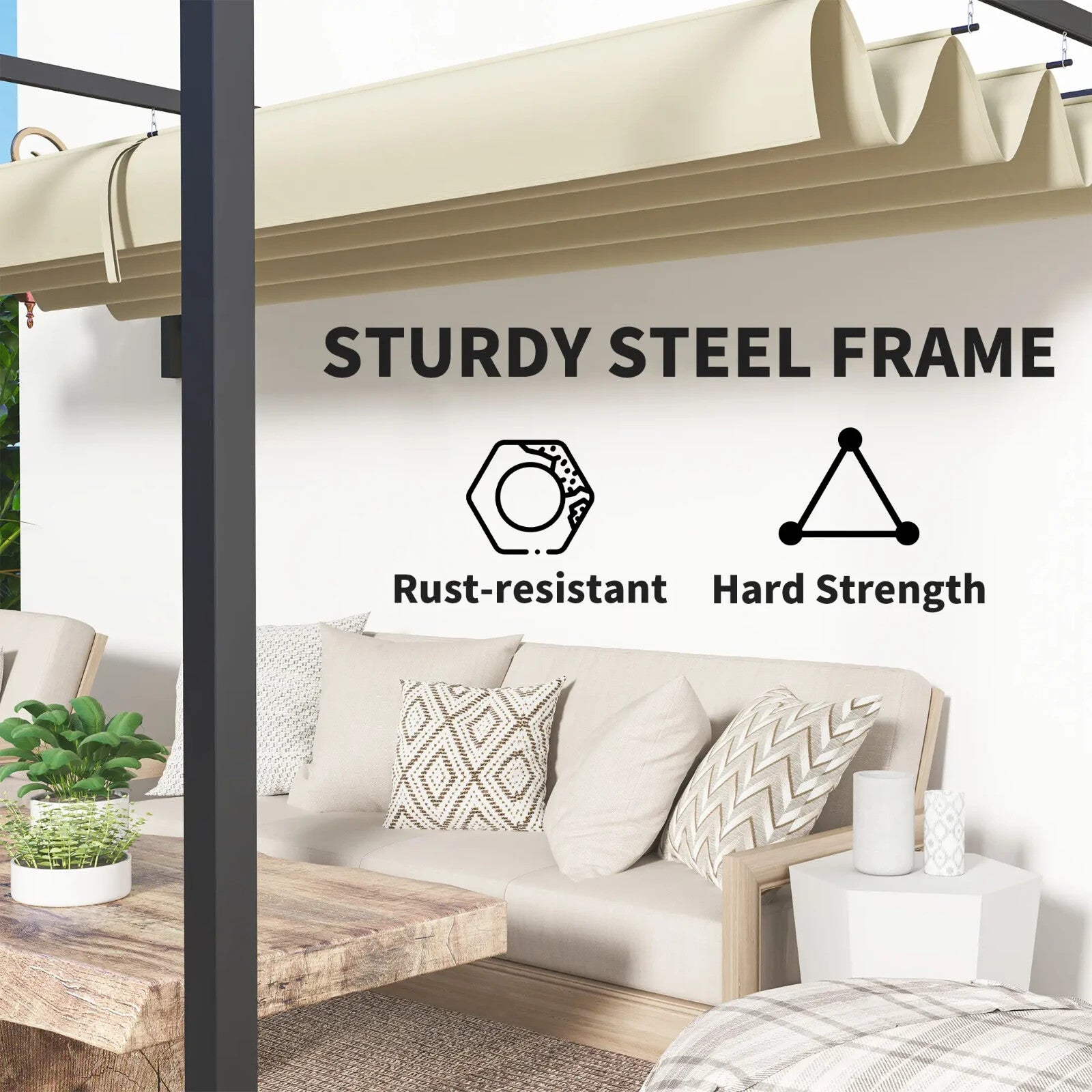 3 × 4m Lean To Steel Pergola with Retractable Fabric Canopy for Garden or Patio - Home and Garden Furniture Shop - rustic - furniture