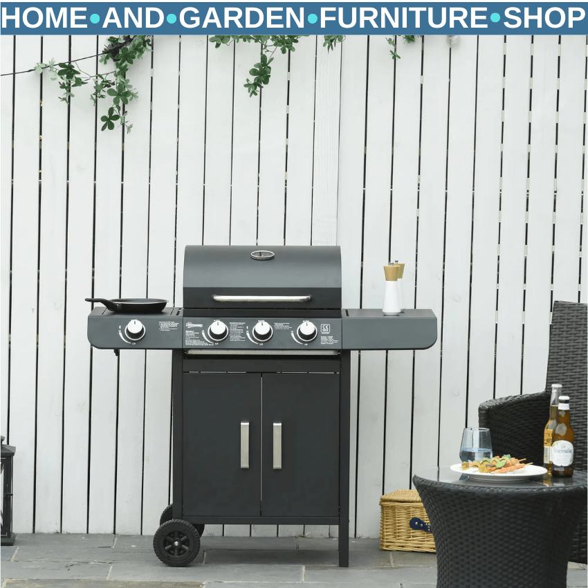3 and 1 Gas Barbecue Grill w/ Side Burner & Large Cooking Area for Garden BBQs - Home and Garden Furniture Shop - rustic - furniture