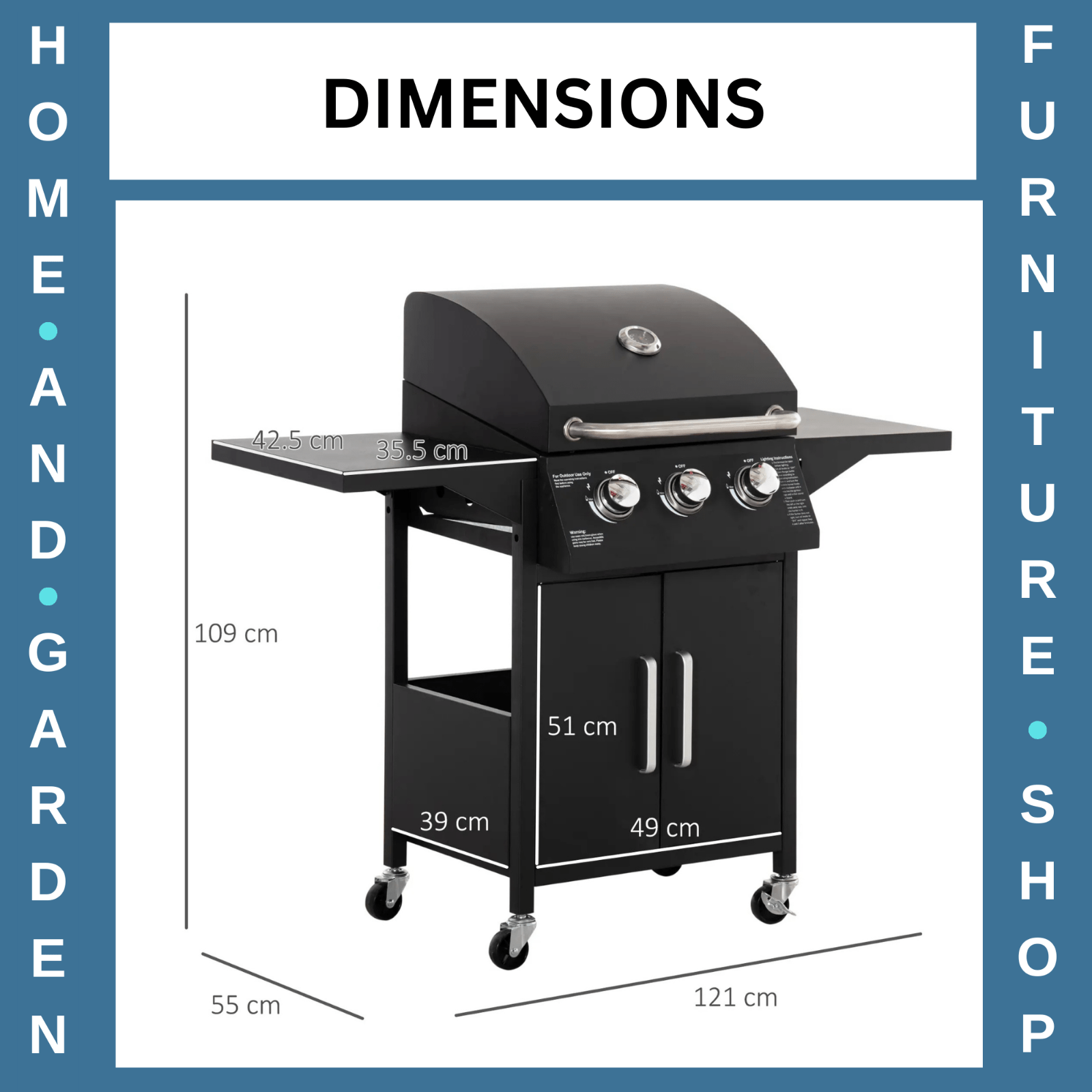 3 Burner Gas BBQ Grill Trolley with Warming Rack and Storage Cabinet Thermometer - Home and Garden Furniture Shop - rustic - furniture