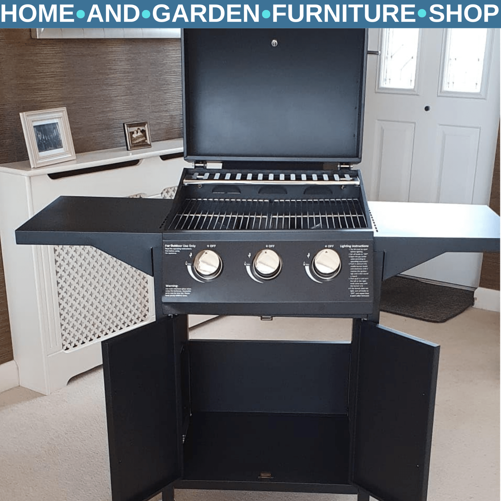 3 Burner Gas BBQ Grill Trolley with Warming Rack and Storage Cabinet Thermometer - Home and Garden Furniture Shop - rustic - furniture