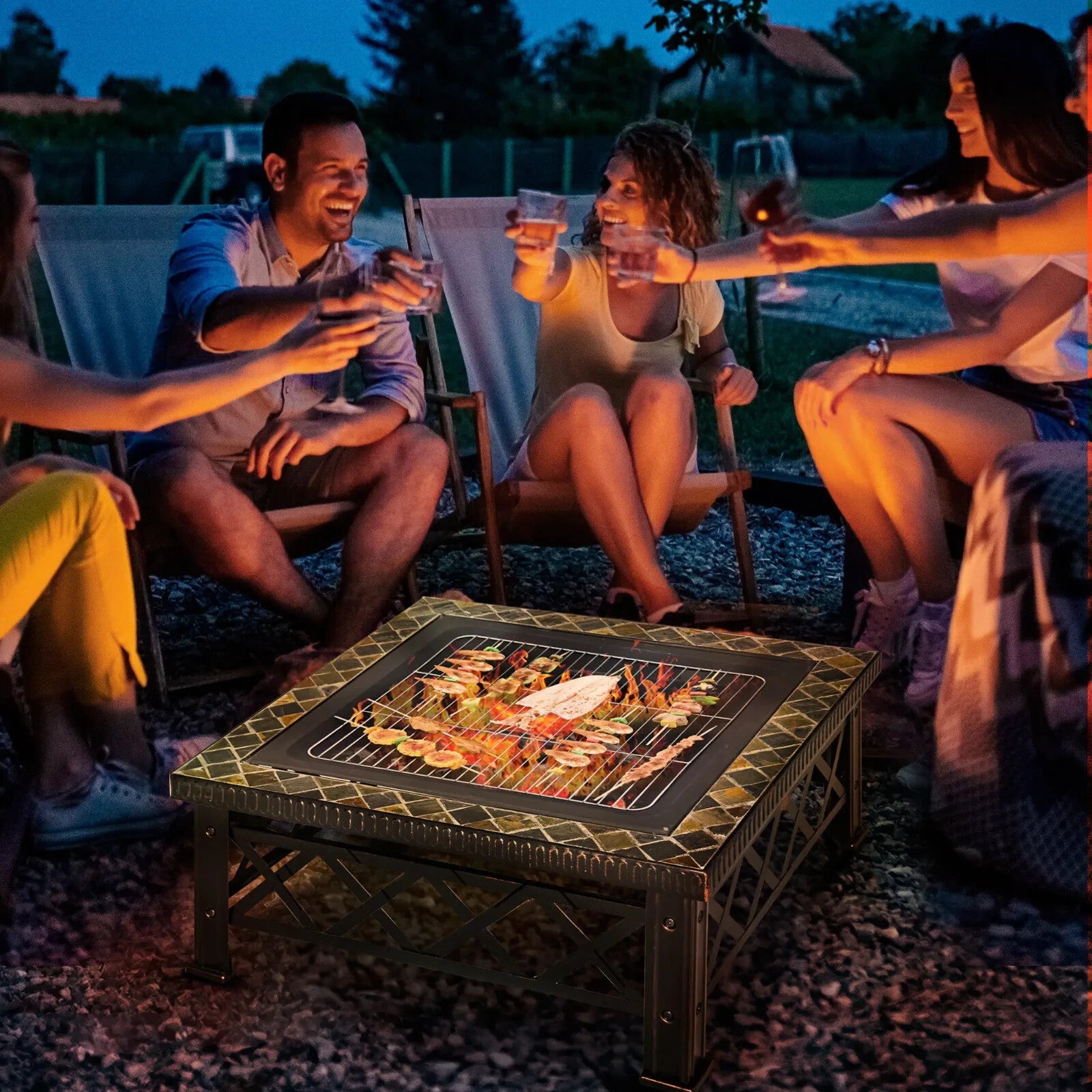 3 - in - 1 Outdoor Fire Pit Table Square Wood Burning Firepit Brazier BBQ Grill - Home and Garden Furniture Shop - rustic - furniture