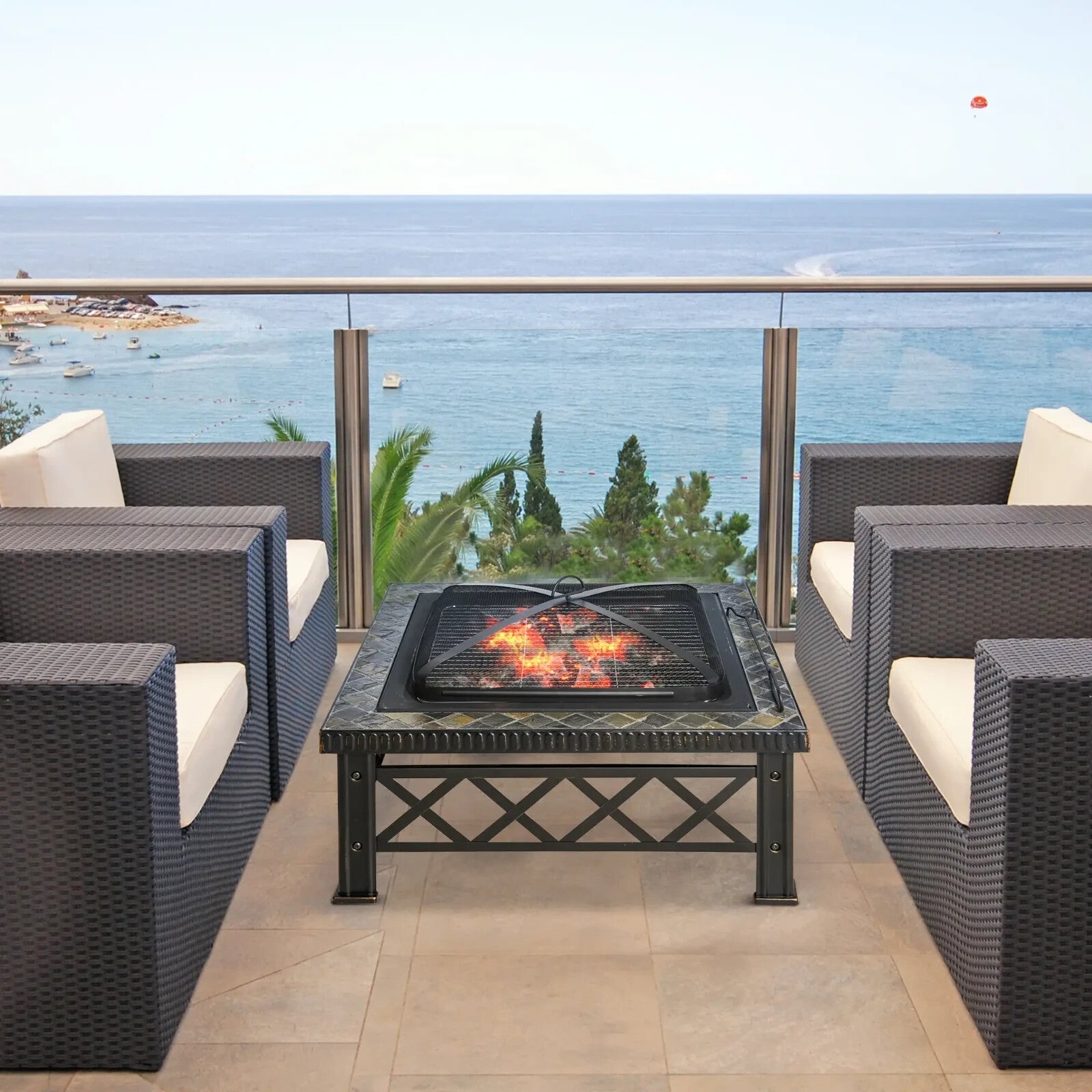 3 - in - 1 Outdoor Fire Pit Table Square Wood Burning Firepit Brazier BBQ Grill - Home and Garden Furniture Shop - rustic - furniture