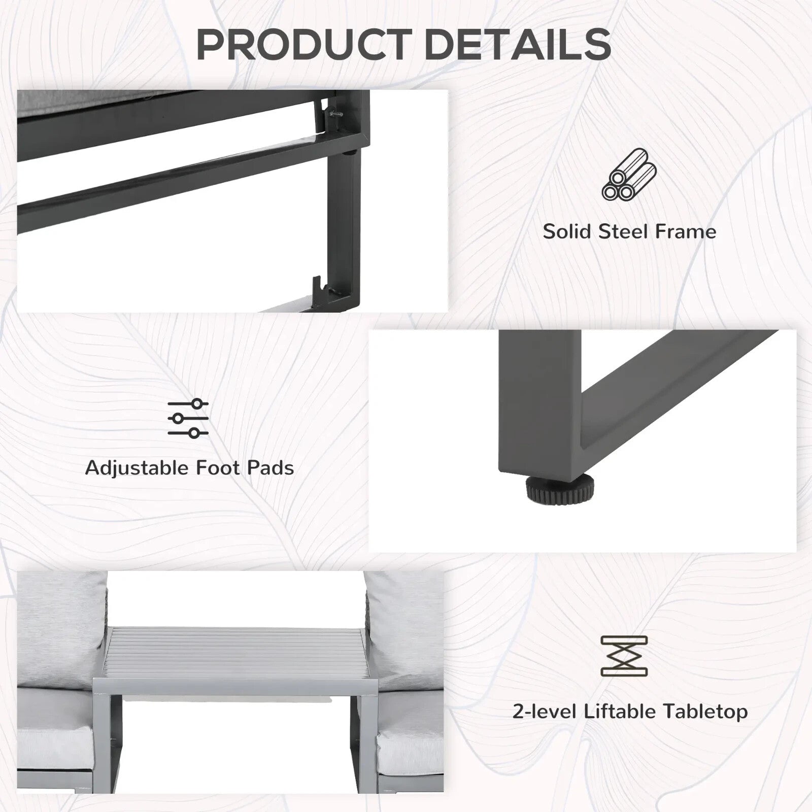 3 - in - 1 Rattan Bistro Set Wicker Garden Furniture with 2 - level Rising Table Grey - Home and Garden Furniture Shop - rustic - furniture